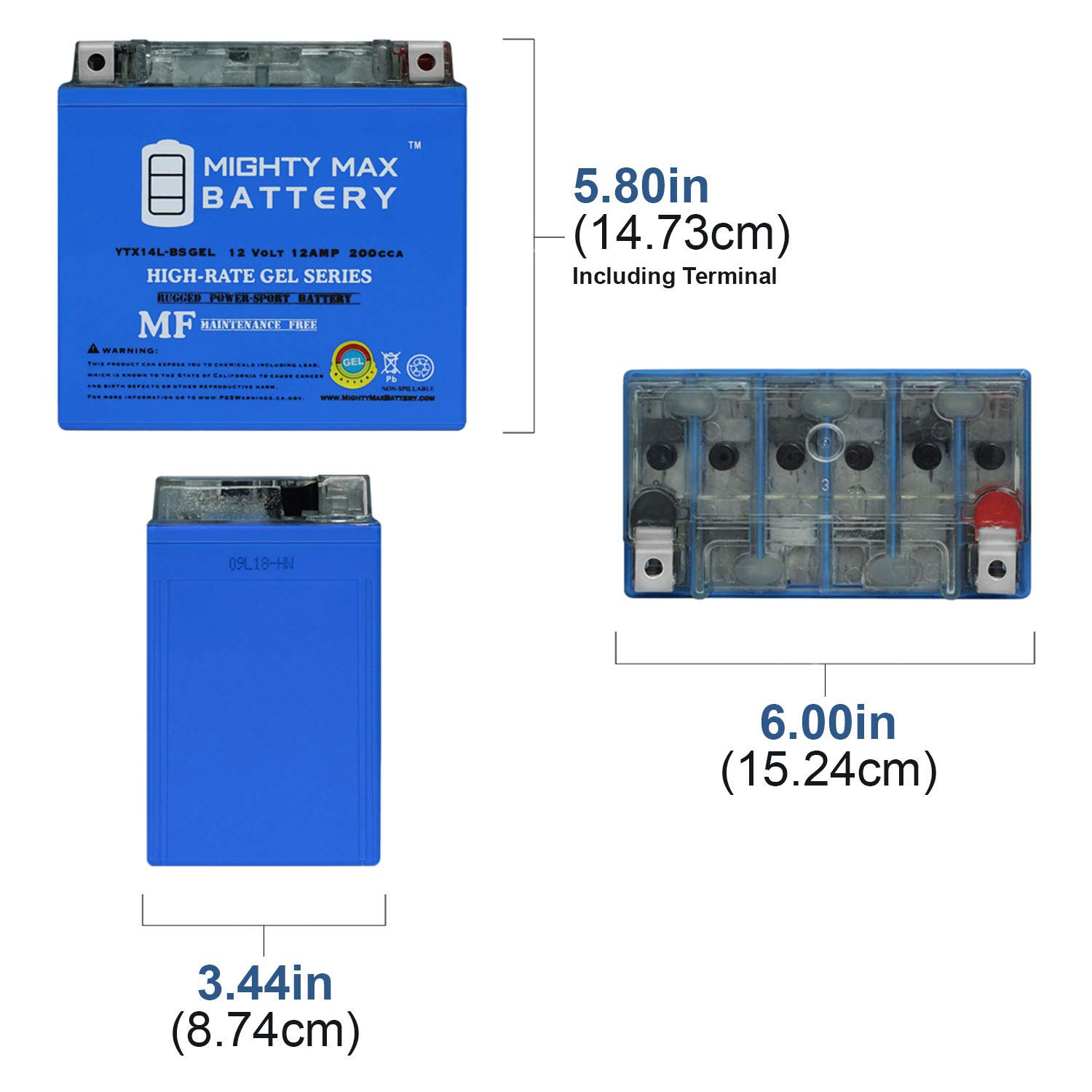 Mighty Max YTX14L-BS 12V GEL Battery for Motorcycles & ATVs - Replaces BikeMaster 780821 - Includes 12V 2Amp Smart Charger - Perfect for Honda, Yamaha, Suzuki & More - Ideal for Off-Road, Commuting & Long Rides