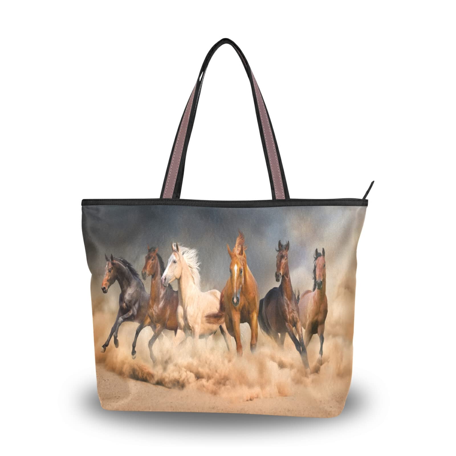 ALAZA Women's Reusable Zipper Tote Shoulder Bag - Stylish Horse Print Handbag for Beach, Travel & Daily Use | Durable Ladies Purse for Work, Shopping & Weekend Outings