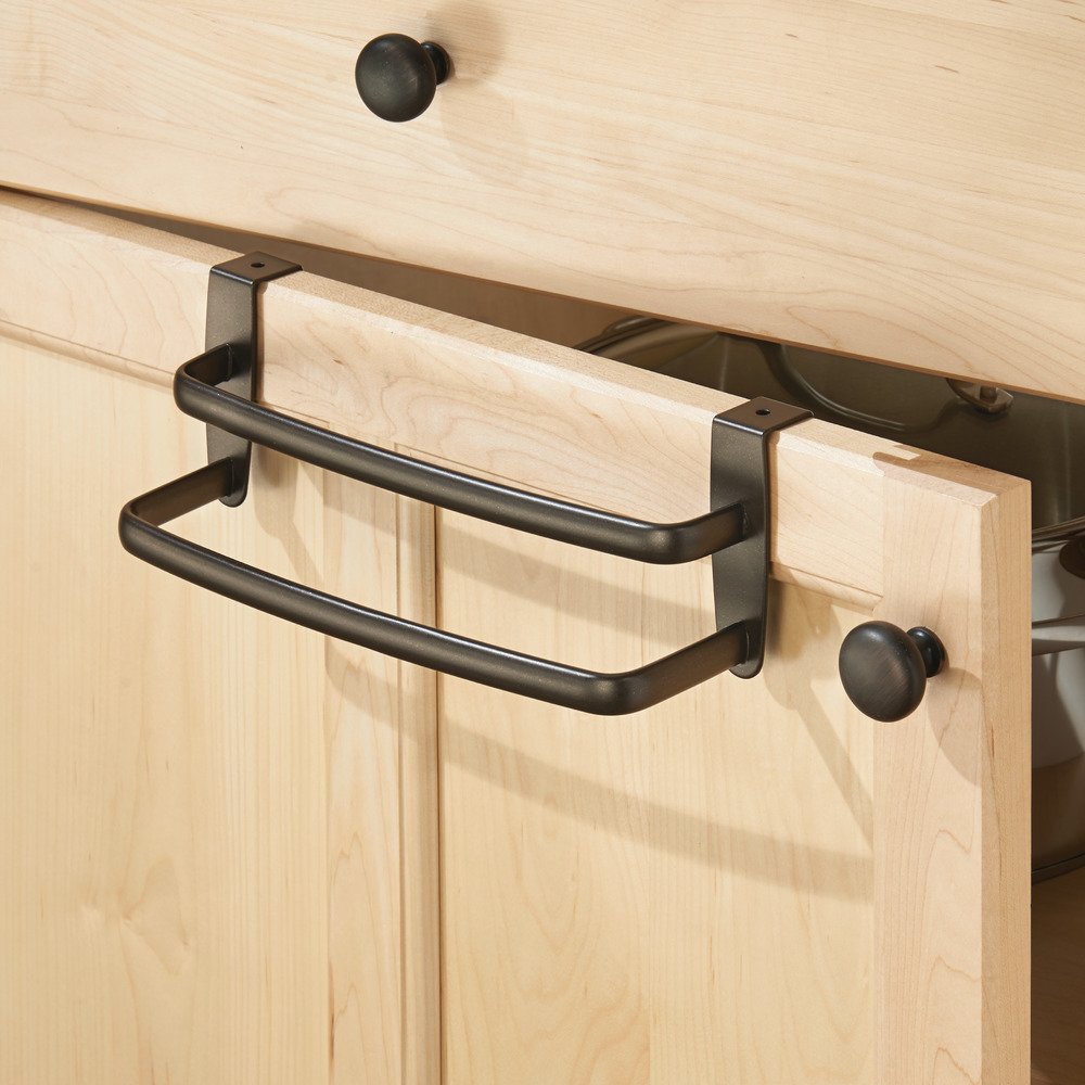 iDesign Axis Over-the-Cabinet Towel Bar Rack - 9 Inch Bronze Cabinet Organizer for Kitchen, Bathroom & Laundry Room Storage
