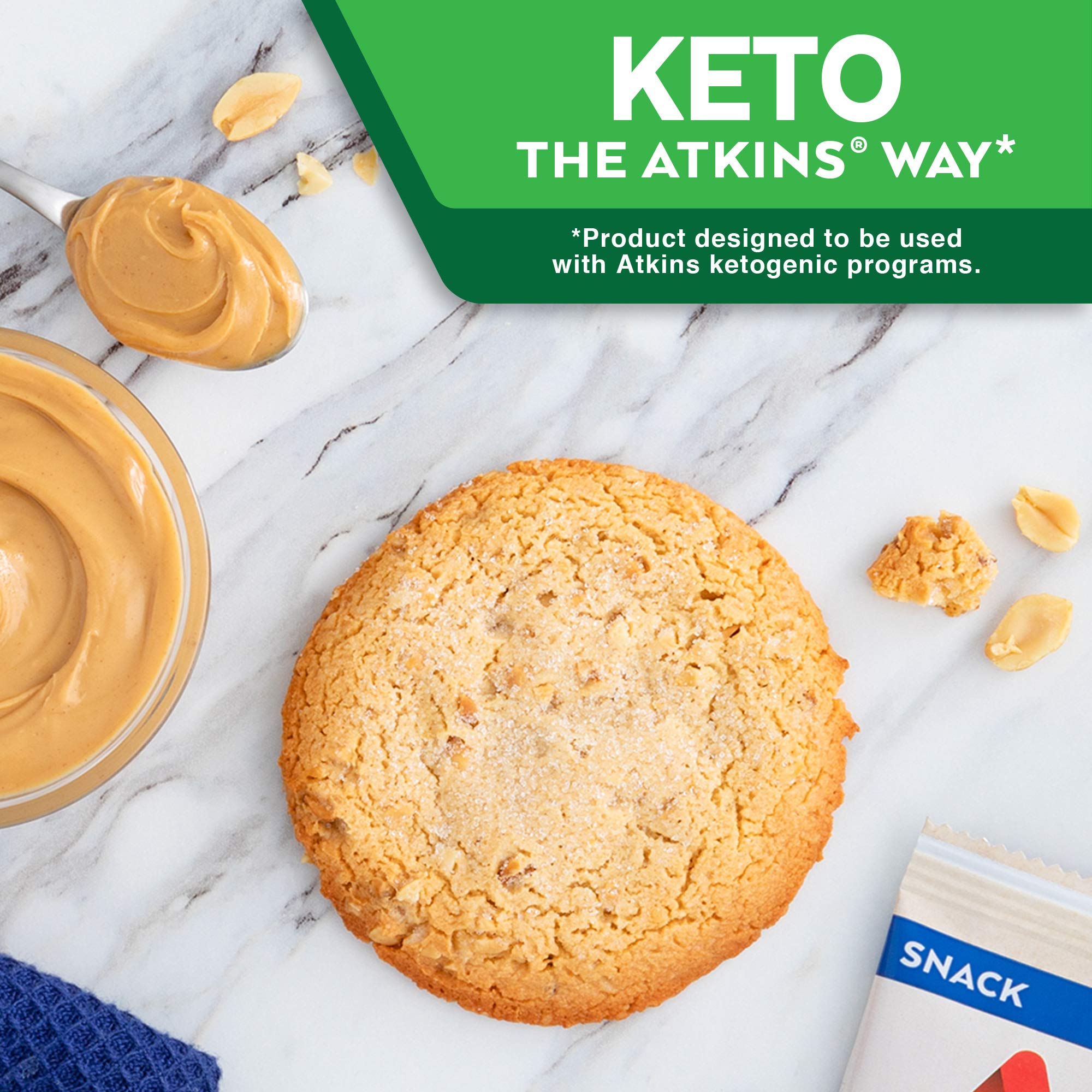 Atkins Peanut Butter Protein Cookies - Low Carb Keto Friendly Snack, High Protein Dessert with 3g Net Carbs & 1g Sugar, Gluten Free Fiber Rich Treat (4 Pack) - Perfect for On-the-Go Energy, Post-Workout Recovery & Healthy Weight Management