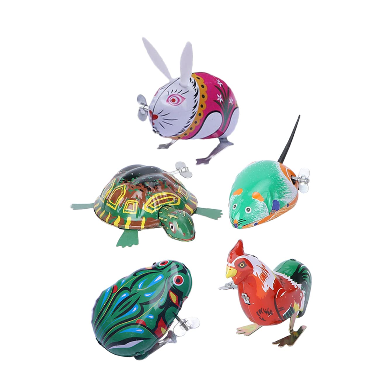 5pcs Wind-Up Tin Animal Toys - Frog, Rabbit, Mouse - Christmas Stocking Stuffers for Kids, Preschool Educational Toys, Spring-Powered Clockwork Toys for Children's Playtime & Holiday Gifts
