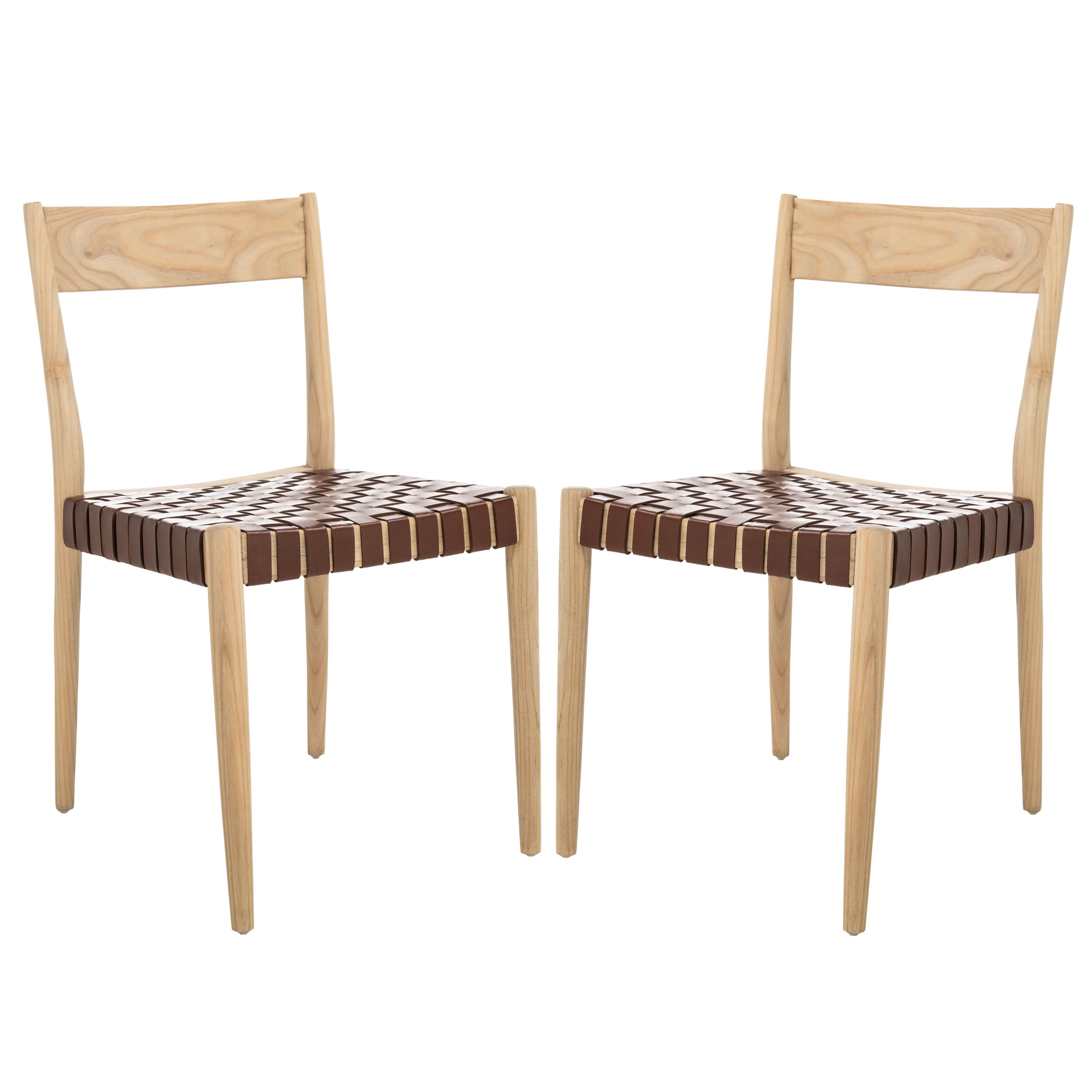 SAFAVIEH Eluned Brown Woven Leather Accent Chair - Modern Dining & Living Room Chair with Cognac/Natural Finish (Set of 2) - Perfect for Farmhouse Decor, Dining Sets & Cozy Reading Nooks