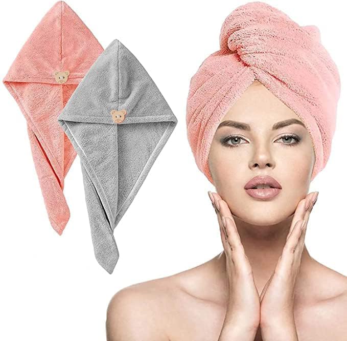 VEEMU FABWORLD™ Premium 450 GSM Microfiber Hair Drying Towel - Ultra Absorbent Quick Dry Turbans for Women & Kids (Set of 2, Pink) - Perfect for Shower, Spa, Swimming & Post-Workout Hair Care