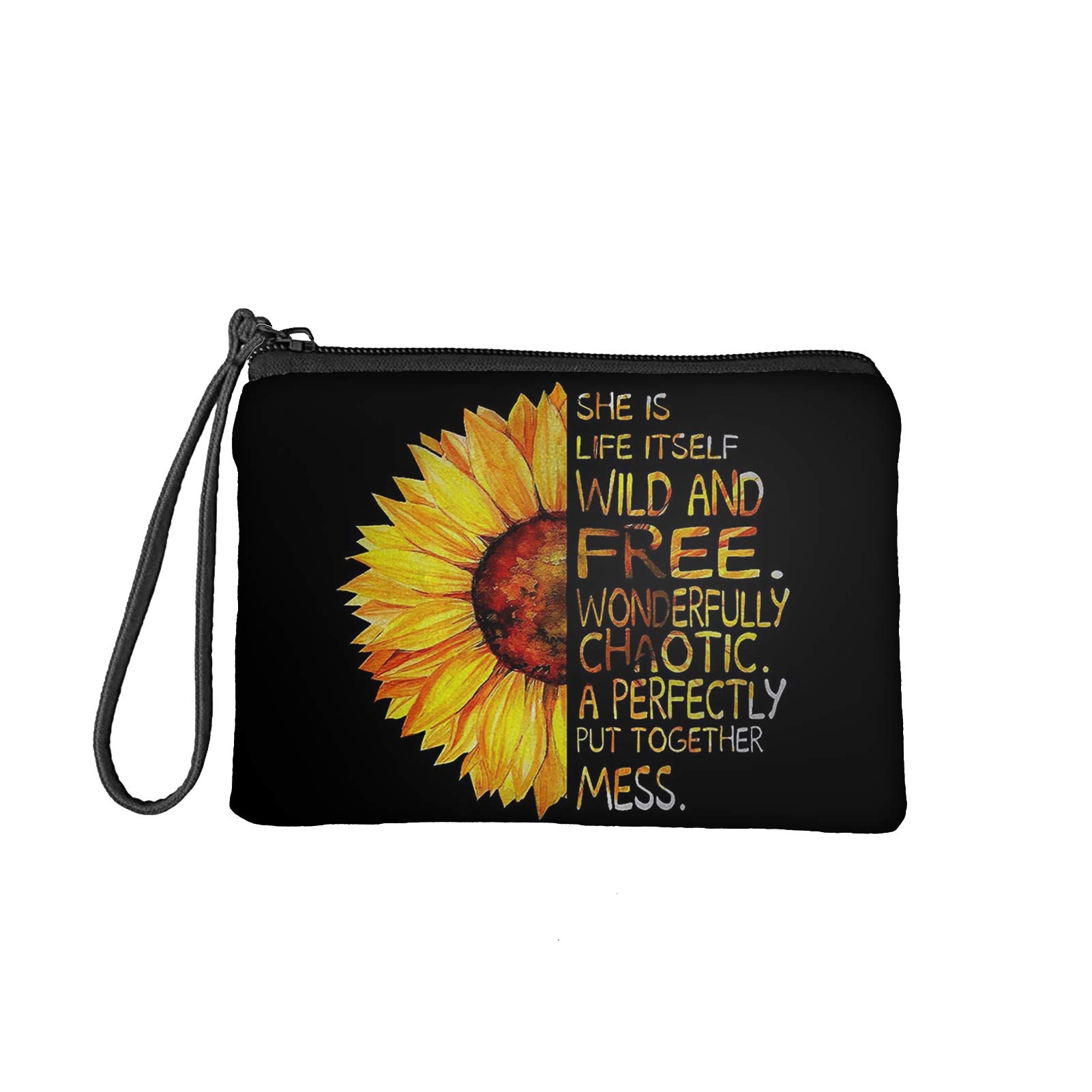 Fashion Coin Purse for Women - Yellow Sunflower Print Zipper Wallet with Key Holder, Soft Small Purse for Girls | Perfect for Everyday Use, Travel & Gift Giving
