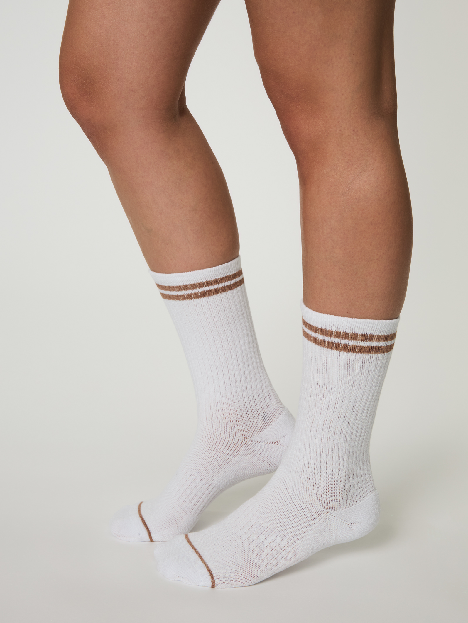 Girlfriend Collective Crew Socks - Brownie Striped Athletic Socks for Women | Comfortable & Breathable for Running, Yoga & Everyday Wear