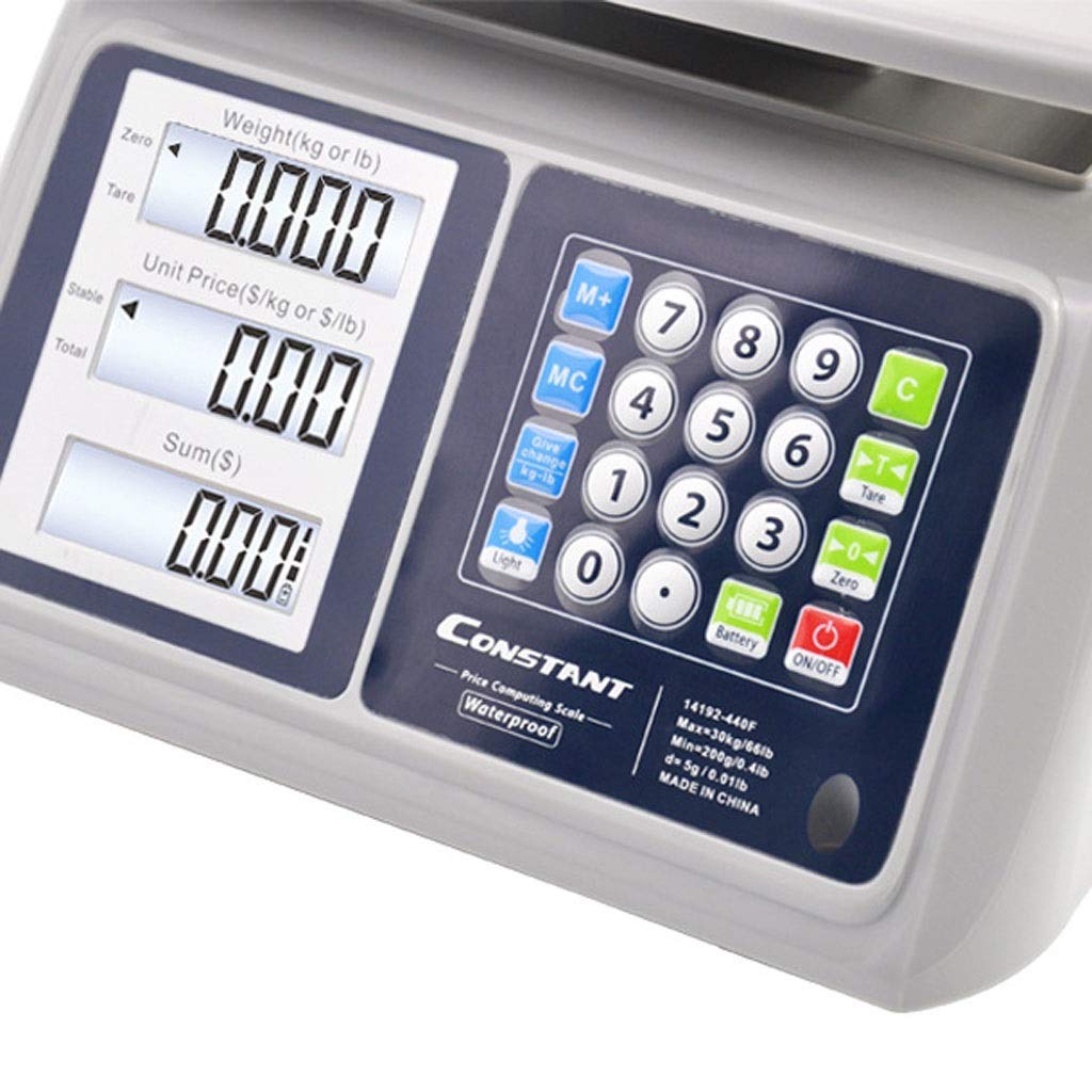 30KG/10g Precision Electronic Pricing Scale - Waterproof Commercial Digital Scale for Fruits, Vegetables, Farmers Market & Grocery Store - Heavy Duty Platform Scale for Retail, Shipping, Warehouse & Industrial Use