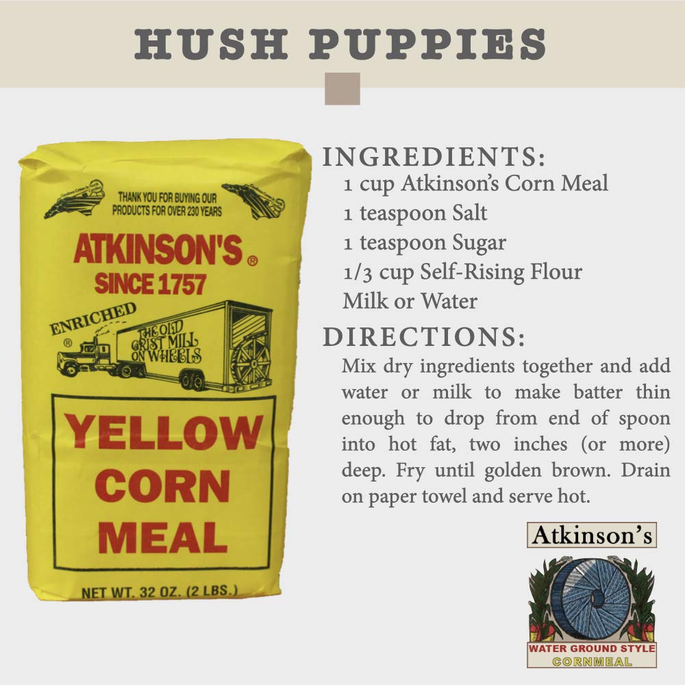 Atkinson's Premium Yellow Cornmeal - 2 Pack (2lb Bags Each) - Non-GMO, Gluten-Free for Baking, Frying & Southern Cooking