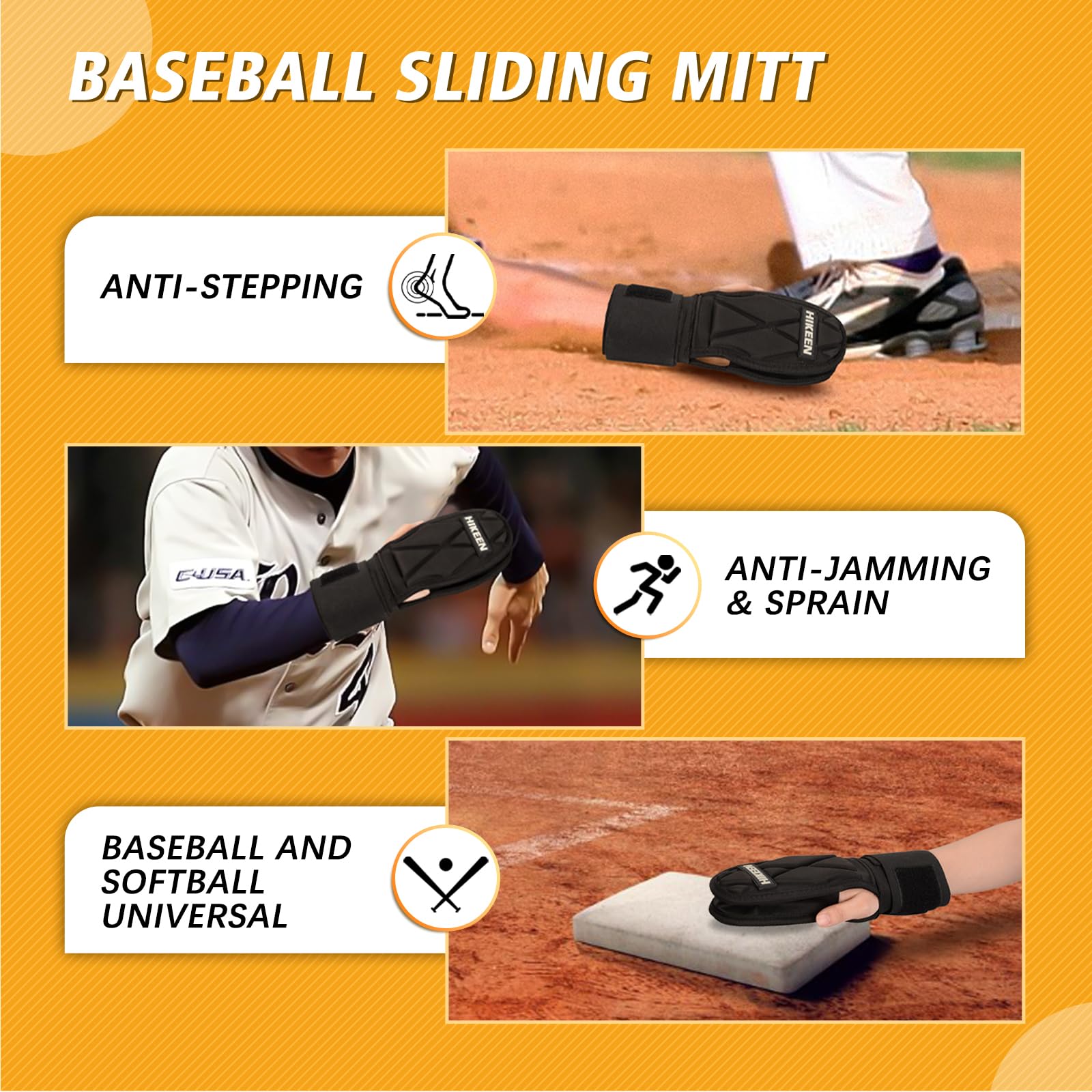 Hikeen Baseball Sliding Mitt - Adjustable Wrist Strap Softball Glove for Youth & Adult Players | Left/Right Hand Universal | Perfect for Training, Games & Field Practice