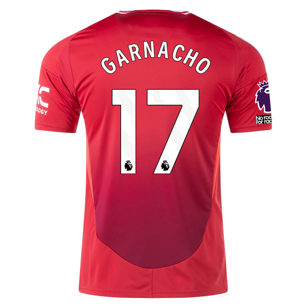 Adidas Manchester United Alejandro Garnacho 2024/25 Home Jersey - EPL & No Room For Racism Patch (MUFC Red) | Official Soccer Jersey for Games & Fan Support