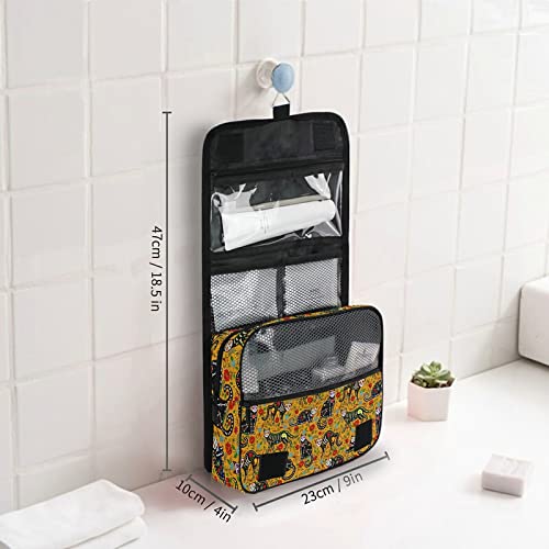 Portable Hanging Toiletry Bag with Calavera Cats Skull Design - Clear Travel Cosmetic Organizer for Makeup & Toiletries | Perfect for Camping, Gym, and Vacation Trips