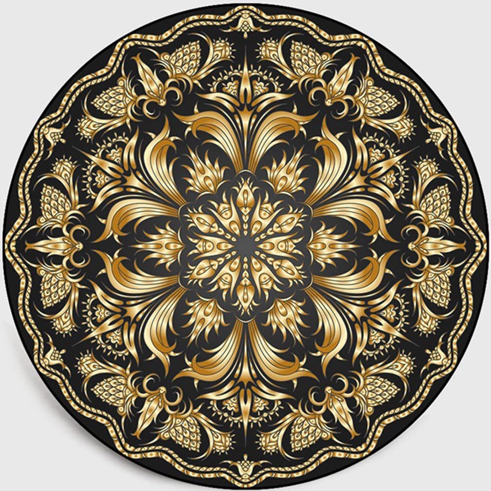 Bohemian Round Area Rug 3.9x3.9ft - Non-Slip Geometric Mandala Floral Carpet for Bedroom, Living Room, Kitchen | Indoor/Outdoor Boho Decor Floor Mat - Perfect for Yoga, Meditation & Cozy Home Styling