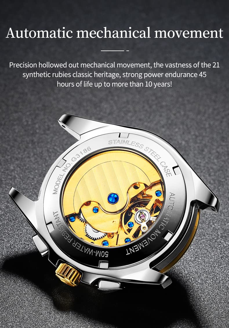 Luxury Men's Automatic Skeleton Watch with Diamond Accents - Self-Winding Mechanical Dress Watch - Sapphire Crystal & Tungsten Steel Band - Perfect for Business, Formal Events & Gift Giving