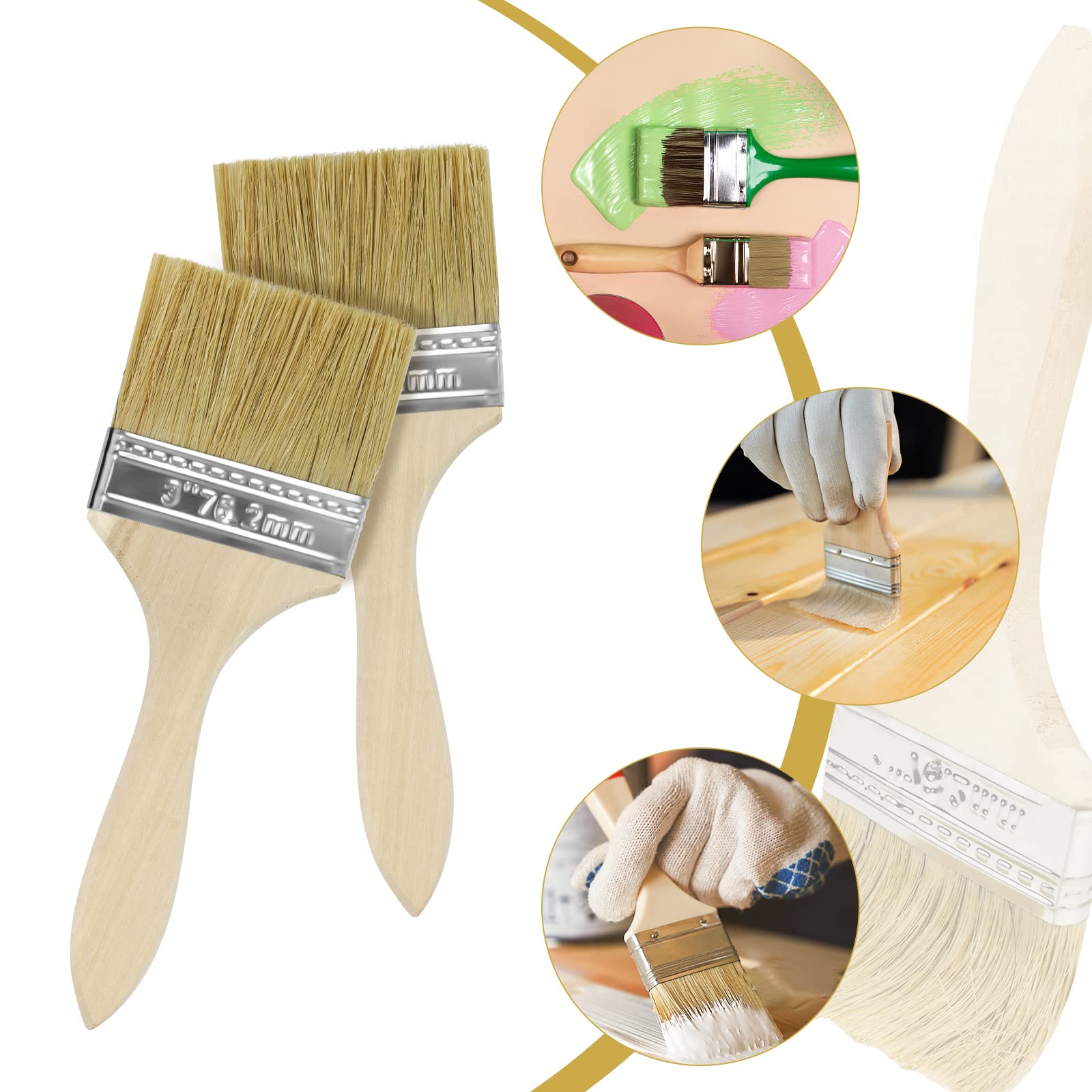 Premium 3-Inch Paint Brushes for Paint, Stain, Varnish & Watercolor - Wood, Wall & Furniture Painting - Includes Brush Cleaner (Pack of 36) - Perfect for DIY Home Projects & Professional Artwork