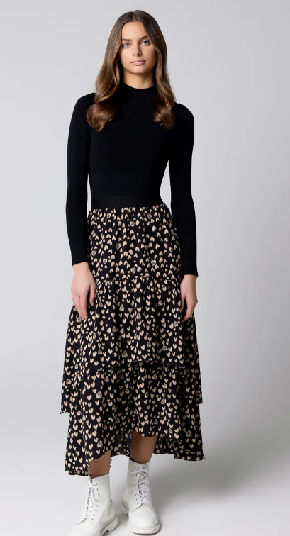 ELLE OH ELLE Women's Layered Skirt - Flowy A-Line Midi Skirt with Elastic Waist (XS to XXL) | Perfect for Casual Outfits, Office Wear & Summer Dresses