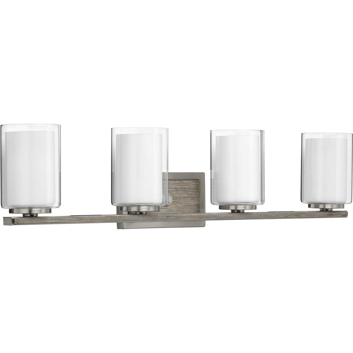 Progress Lighting Mast Collection 4-Light Clear Glass Coastal Bath Vanity Light Fixture in Brushed Nickel - Perfect for Bathroom, Powder Room, and Coastal Home Decor