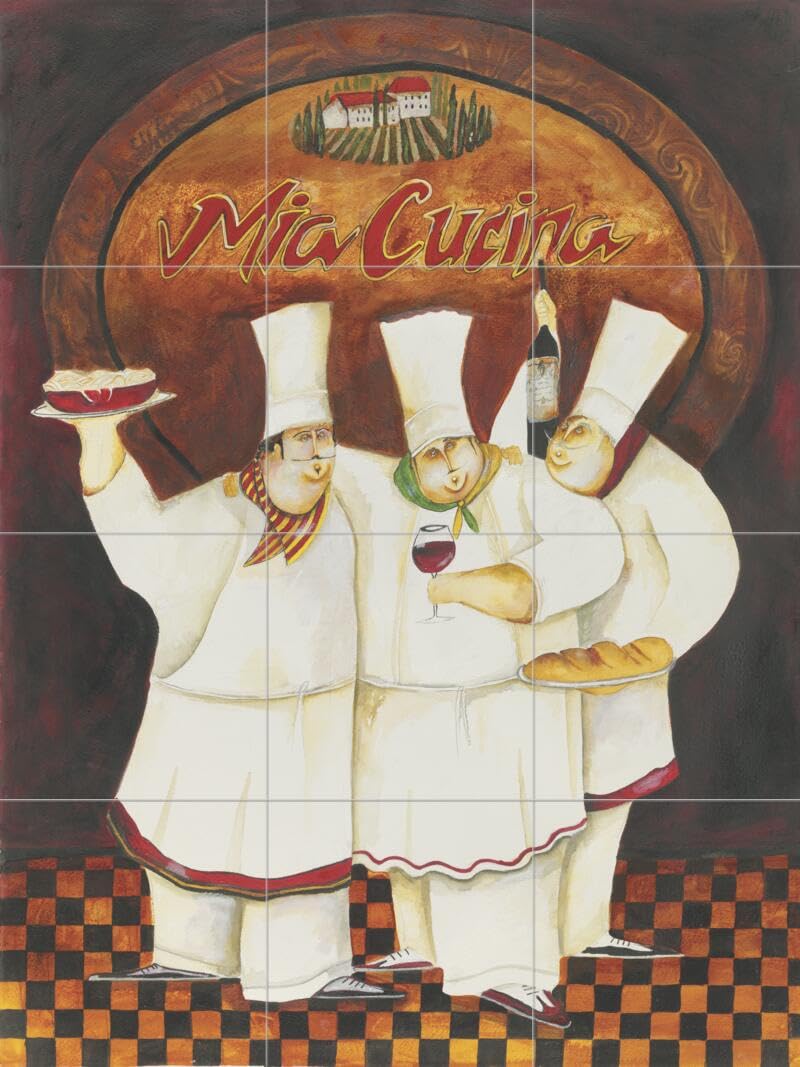 Hand-Painted Ceramic Backsplash Tile Mural - Tuscan Chefs Design by Jennifer Garant for Kitchen & Bathroom Decor | Perfect for Home Renovation, Chef-Inspired Spaces & Italian-Themed Interiors