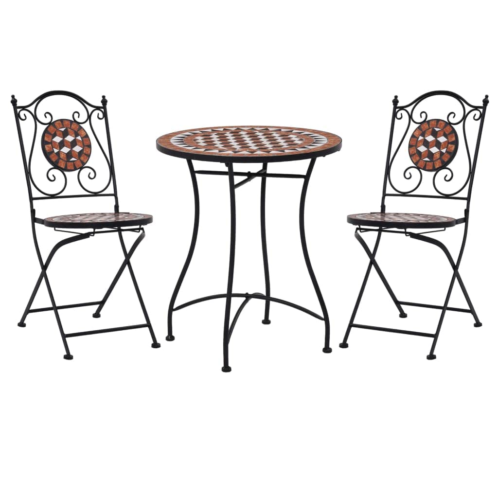 vidaXL 3-Piece Patio Bistro Set with Round Table & Folding Chairs, Outdoor Garden Furniture in Terracotta Ceramic Tile - Perfect for Backyard, Balcony or Poolside Relaxation