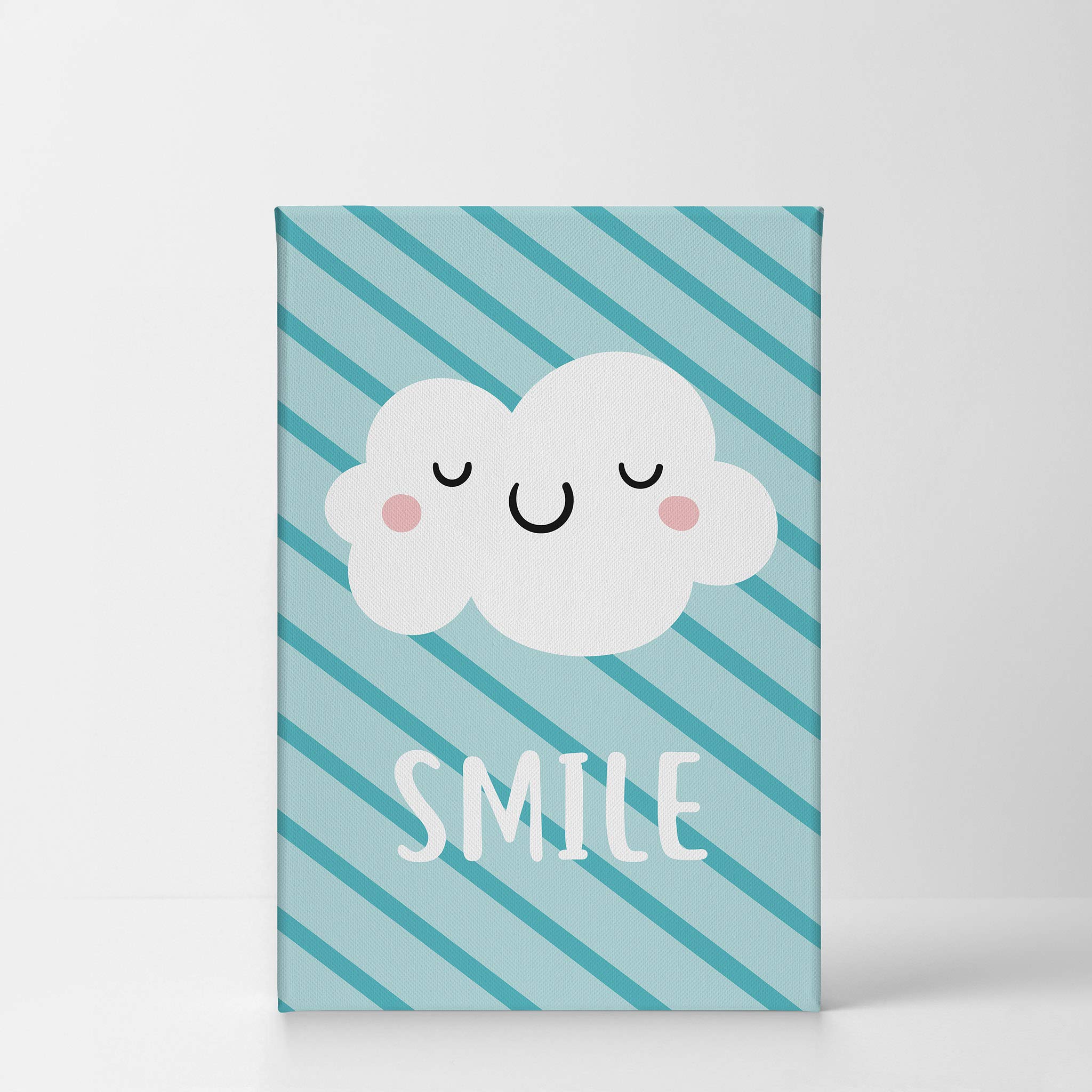 Smile Art Design Lovely Cloud Smile Lettering Blue Background Canvas Print - Nursery Wall Art for Baby & Kids Room Decor - Ready to Hang 17x11 - Made in USA | Perfect for Nursery, Bedroom & Playroom Decor