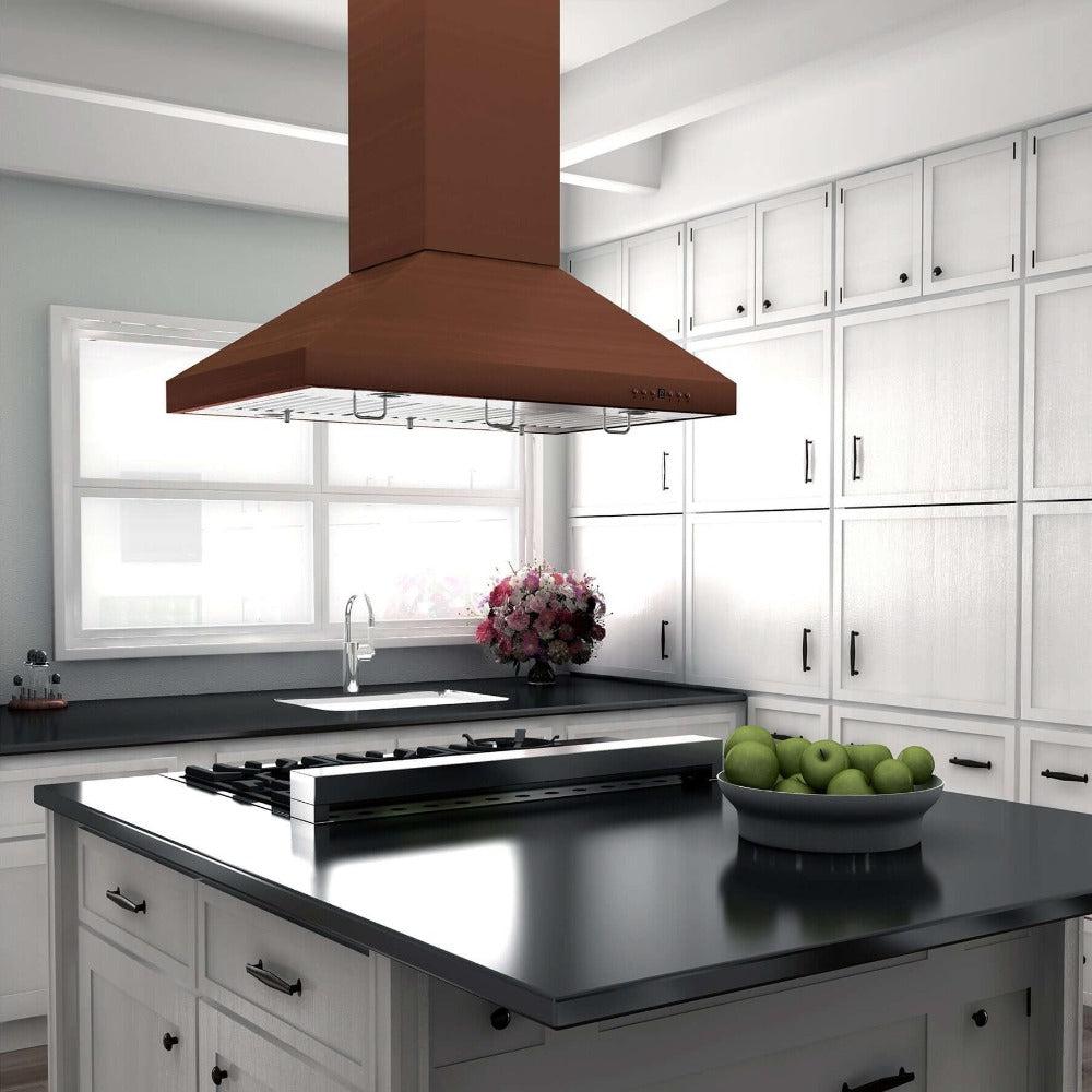 ZLINE 36 Inch Designer Series Copper Island Mount Range Hood (8KL3iC 36) - Premium Kitchen Ventilation for Modern Homes, Perfect for Open Concept Kitchens and Cooking Areas