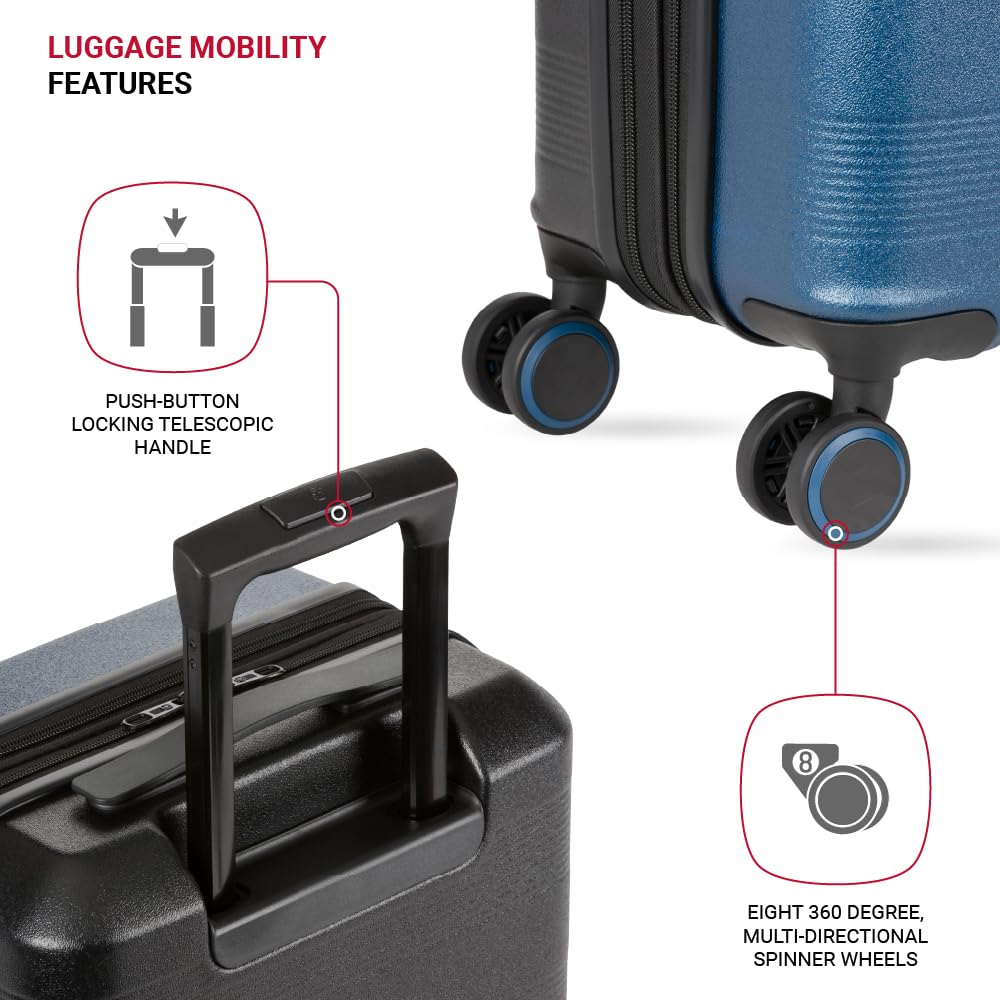 SwissGear Duet Hardside Expandable Luggage Set with 360° Spinner Wheels, 3-Piece (19/24/28 Inch) - Navy/Black - Lightweight Durable Suitcase for Travel, Business Trips & Vacations