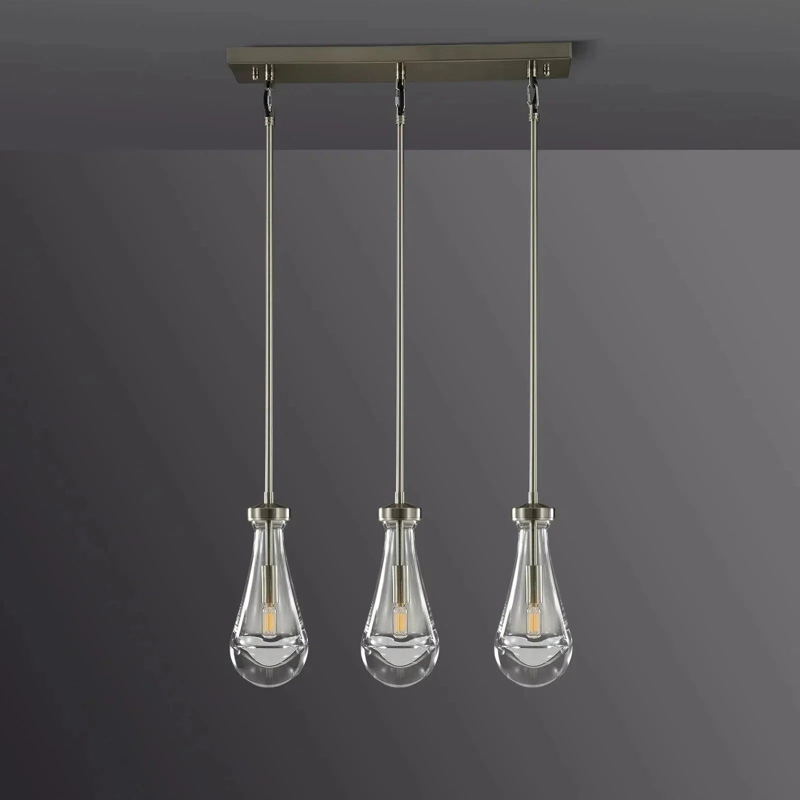 Modern Raindrop Linear Chandelier - 3-Light 22 Inch Crystal Pendant Lighting Fixture for Dining Room, Kitchen Island & Bedroom Ceiling Decor