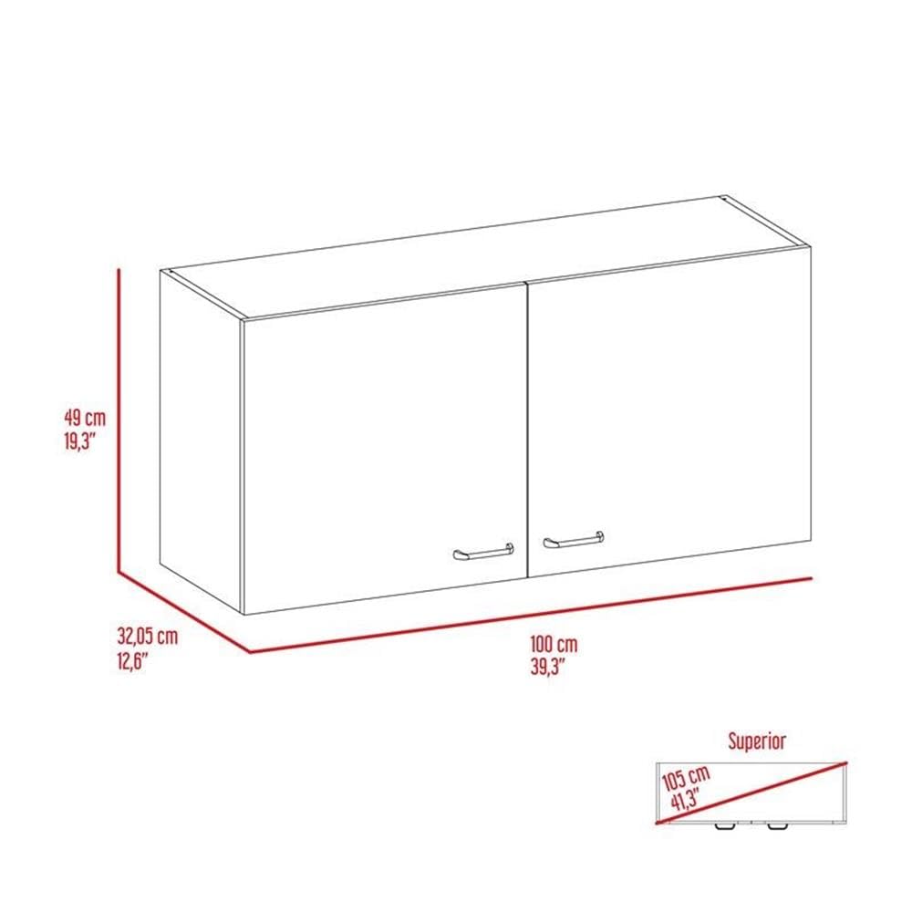 Tuhome Wall Cabinet with 2 Shelves & Double Door - White/Black for Living Room Storage