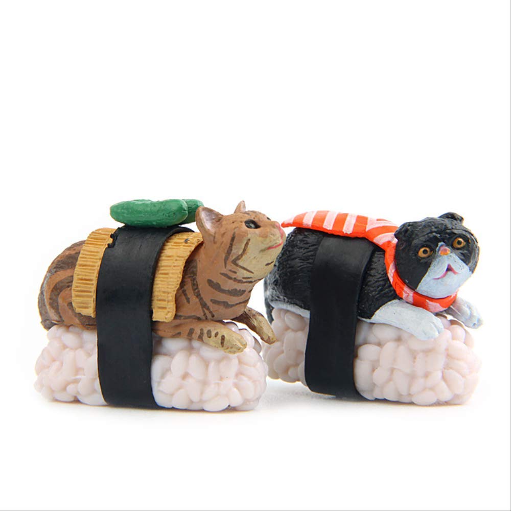 LISAQ Sushi Cat Miniature Figurine Set - 5 Pack Cute Japanese Anime Style Collectible Statues for DIY Home Decor, Office Desk Display, and Garden Ornament