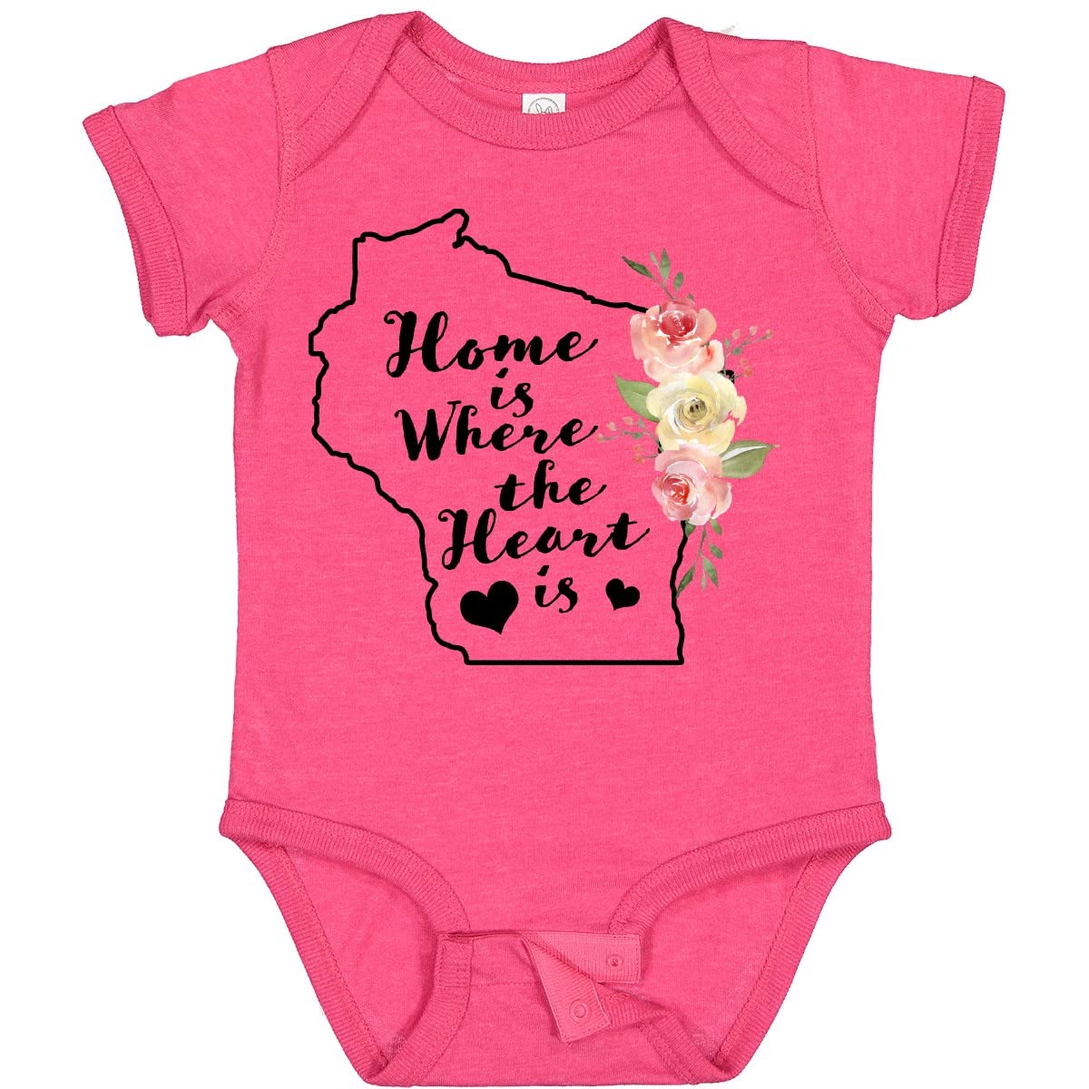 Inktastic Wisconsin Home is Where The Heart is Watercolor Baby Bodysuit - Soft Cotton Infant Onesie for Newborns & Toddlers - Perfect for Family Photos, Holidays & Everyday Wear