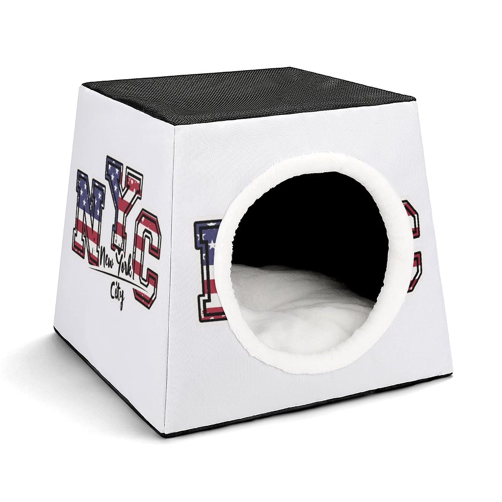 Cozy Printed Cat Cube Bed with Soft Pillow - Indoor Cat House & Small Dog Sofa | Perfect for Kitty Lounging & New York Style Pet Comfort
