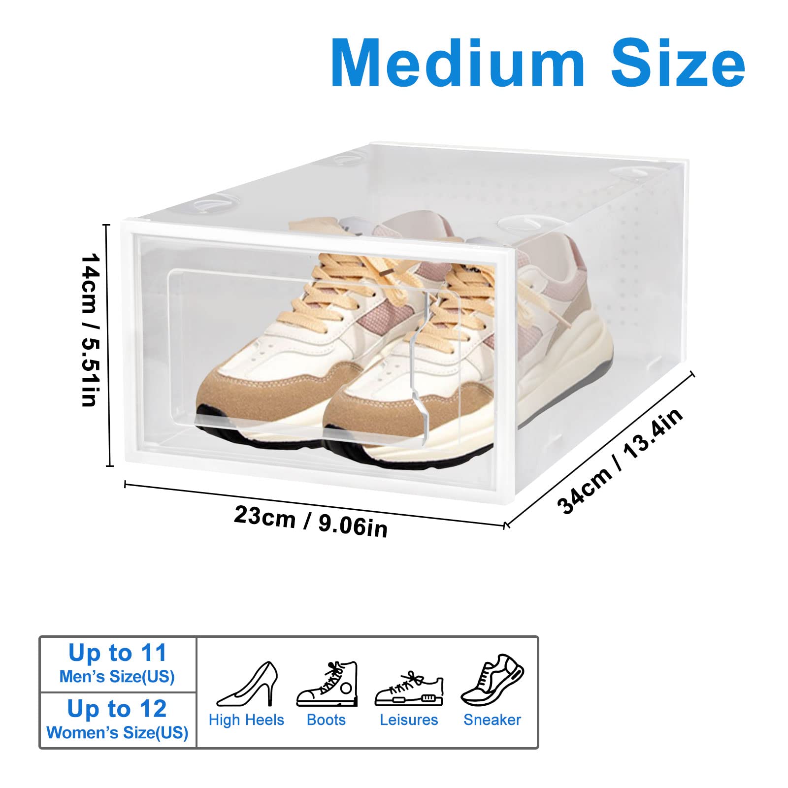 Clear Plastic Shoe Organizer Boxes - 12 Pack Stackable Shoe Storage Containers for Closet Organization | Durable Shoe Boxes for Men & Women (Medium Size) | Perfect for Bedroom, Closet, and Entryway Storage Solutions