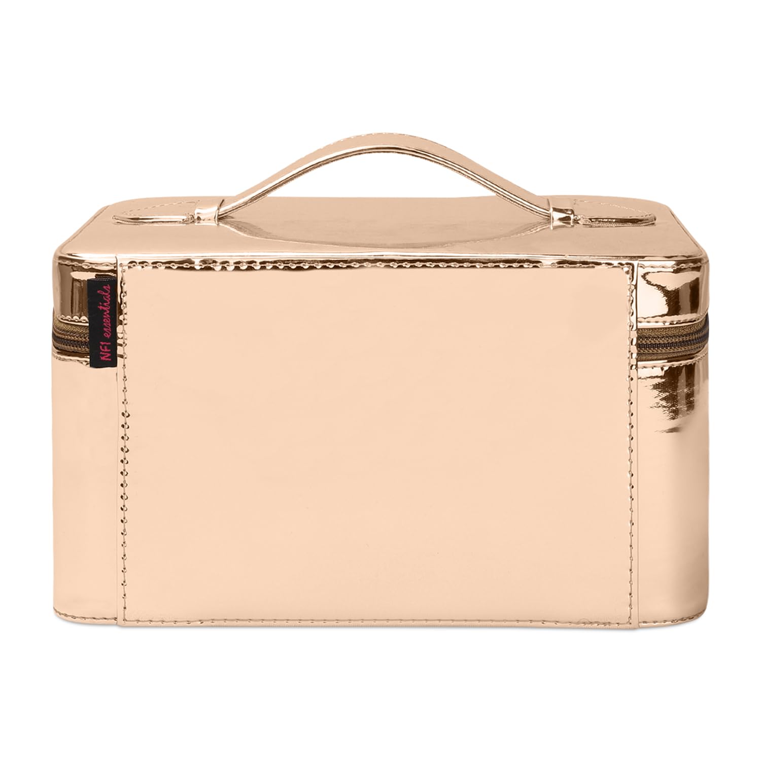 NFI Essentials Large Makeup Bag & Jewelry Organizer - Rose Gold Cosmetic Case for Bridal Wedding, Travel & Vanity Storage | Perfect for Makeup Artists, Brides & Beauty Enthusiasts