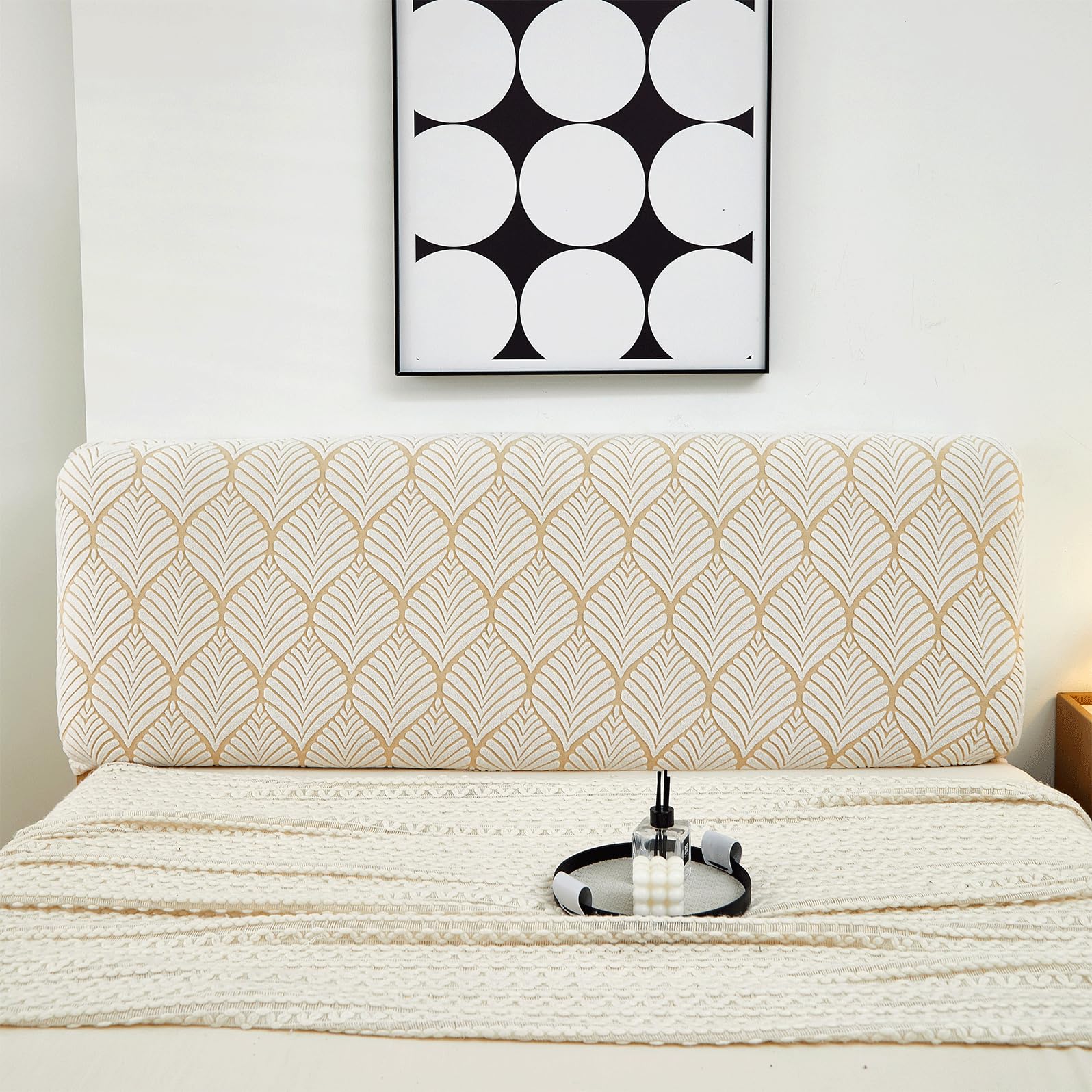 EFELIM Stretch Headboard Covers - Full/Queen/King Size Jacquard Slipcover - Dustproof Protector for Upholstered & Wood Headboards (Beige, 55-63in) - Perfect for Bedroom Decor & Furniture Protection