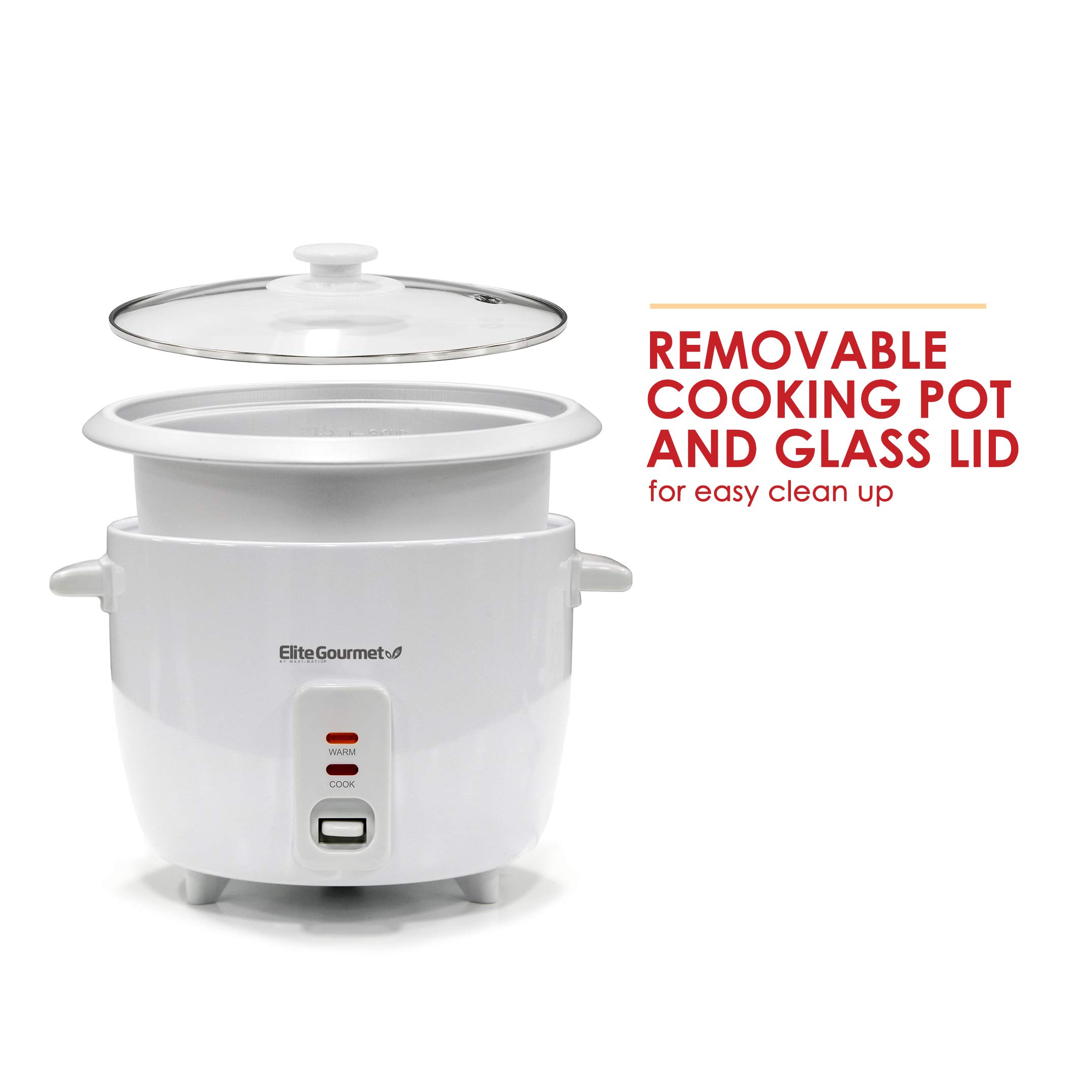 Elite Gourmet ERC-003 6-Cup Electric Rice Cooker with Automatic Keep Warm - Perfect for Cooking Rice, Soups, Stews, Grains & Hot Cereals - Ideal for Small Families, Dorms & Office Kitchens (White)