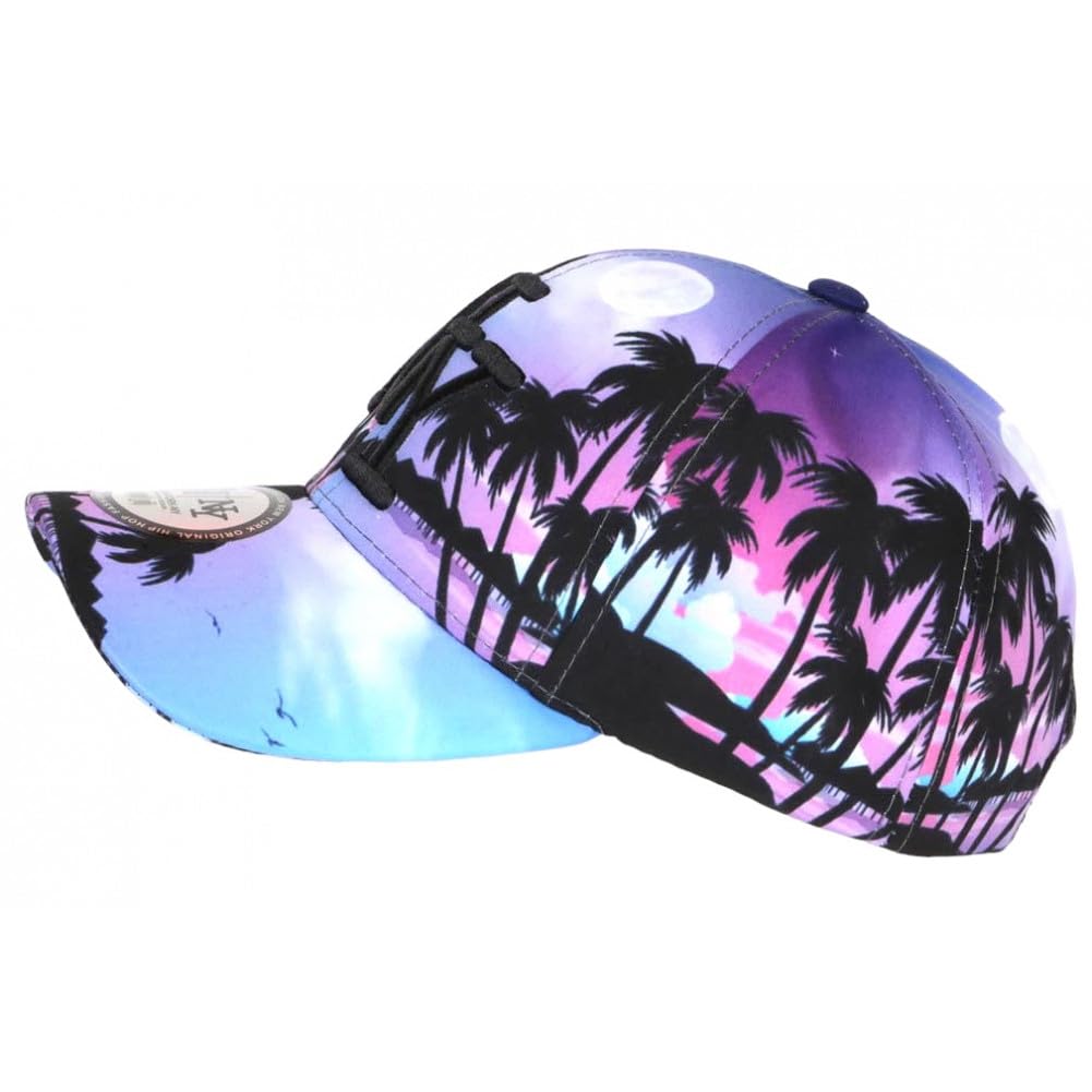 NY Blue & Pink Tropical Palm Sunset Baseball Cap - Unisex for Men & Women | Perfect for Beach, Summer Outfits, and Casual Wear