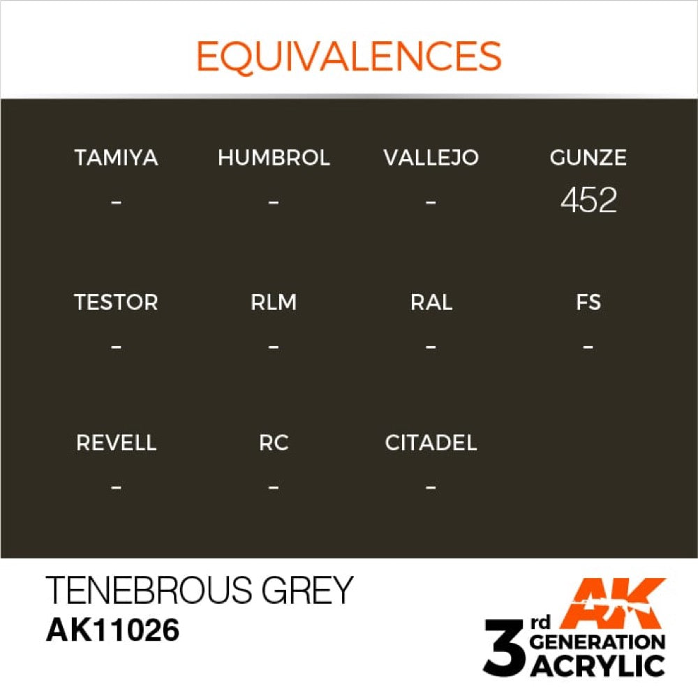 AK Interactive AK11026 Tenebrous Grey Acrylic Paint 17ml (3rd Gen) - Premium Model Paint for Miniatures, Wargaming & Scale Models - Perfect for Warhammer, D&D & Tabletop Gaming