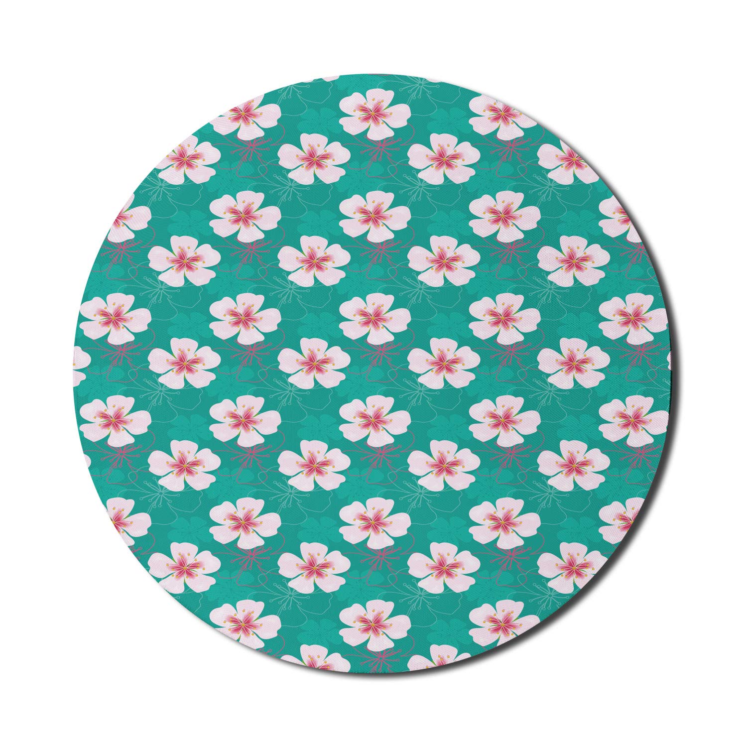 Ambesonne Floral Computer Mouse Pad - Non-Slip Round Gaming Mousepad with Garden Flower Design in Pale Pink & Turquoise (8 Inch) - Perfect for Office, Home & Gaming Setup