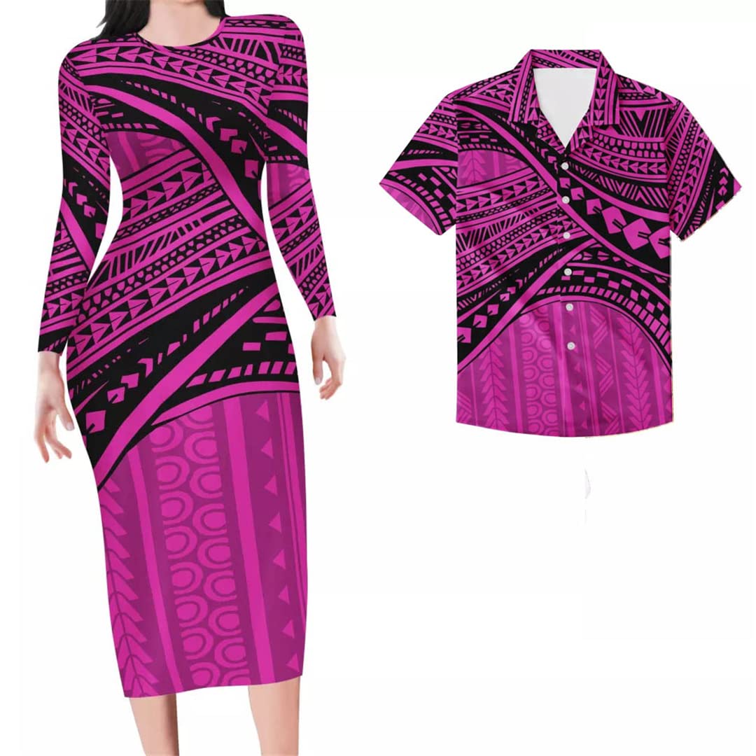Polynesian Striped Fall Gradient Long Sleeve Dress for Women - Navy Blue Casual & Party Wear - Perfect for Autumn Outings, Office, and Date Nights