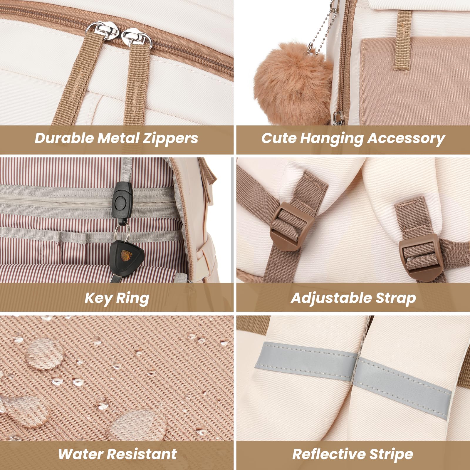 Stylish Aesthetic Backpack for Teen Girls & College Women - 15.6 Inch Laptop School Bag, Large Travel Backpack for Middle School & University Students (Khaki Beige) | Perfect for School, Work, Travel & Daily Commute