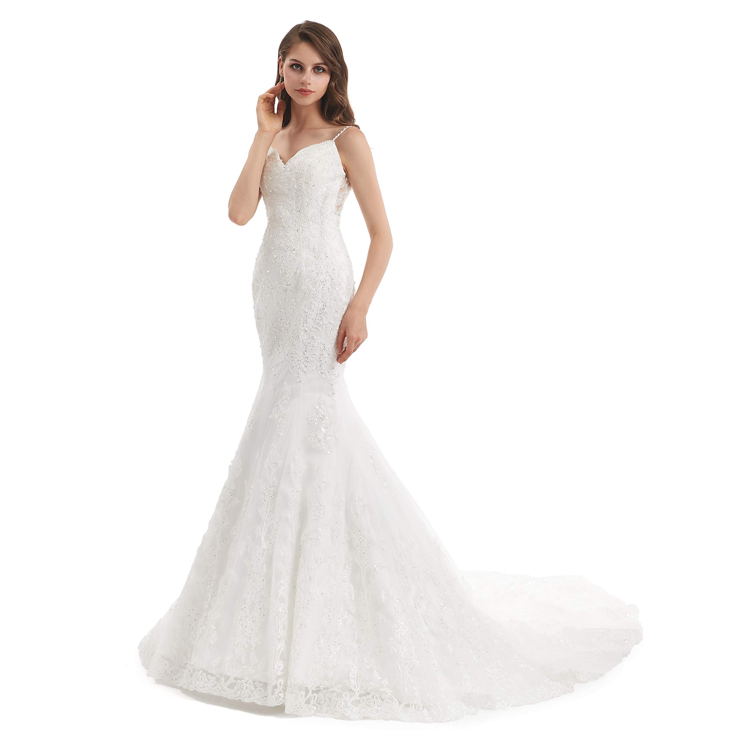 Elegant Datangep Women's Lace Applique Mermaid Wedding Dress - Perfect for Beach, Church & Formal Wedding Ceremonies