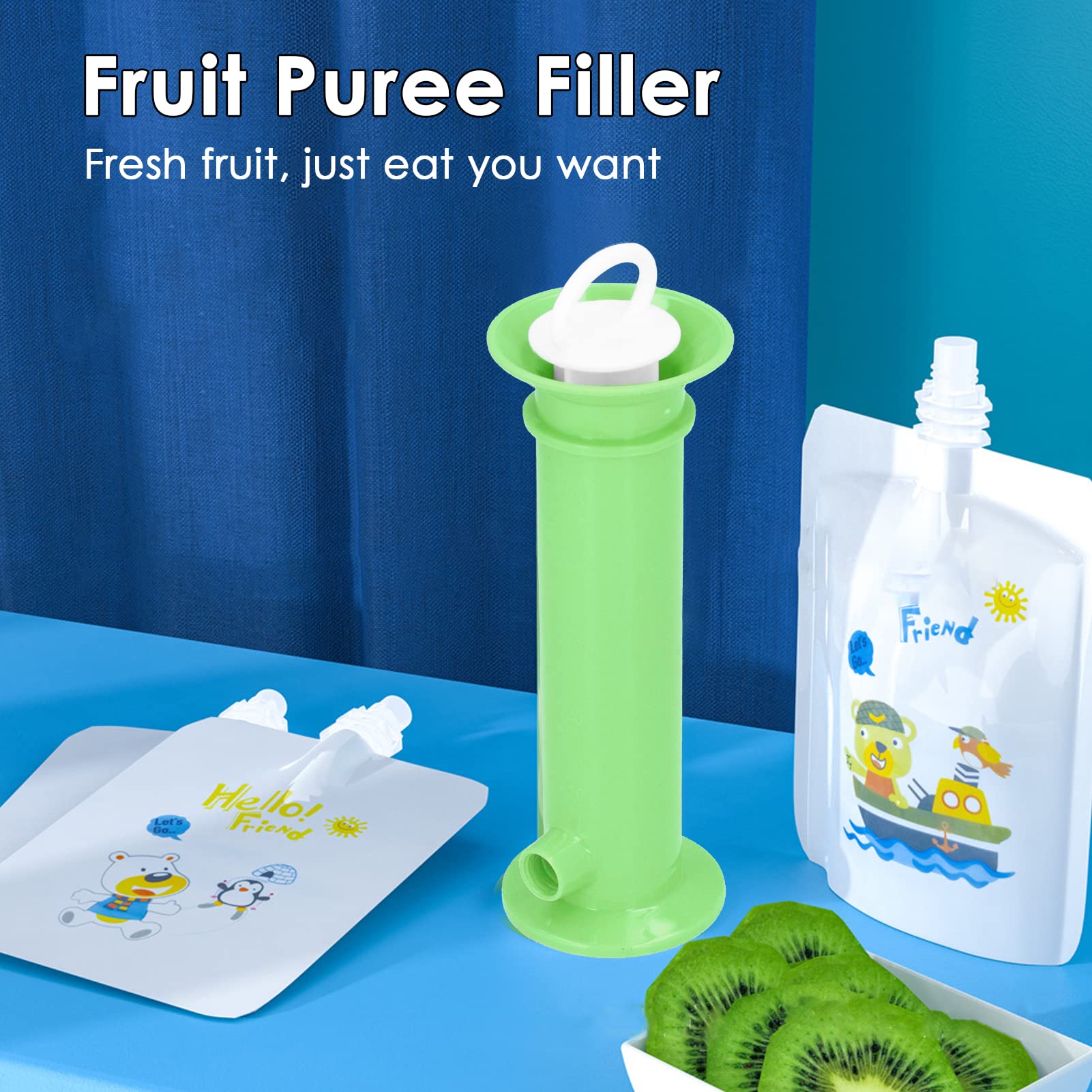 Organic Baby Food Pouch Filler Kit - 7-Piece Reusable Puree Squeeze Pouches for Toddlers & Kids | BPA-Free, Easy Fill & Clean | Perfect for Homemade Baby Food, Snacks & On-the-Go Meals (Green)