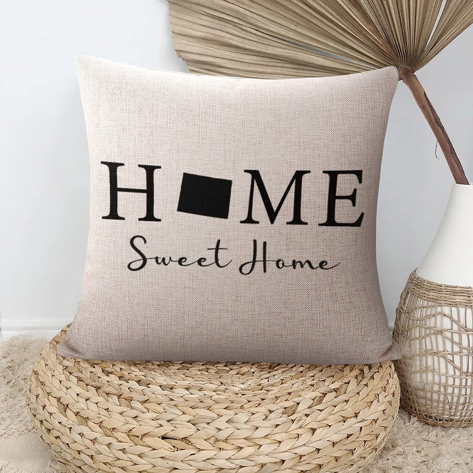 Wyoming State Map Farmhouse Pillow Covers - 16x16 Inch Linen Throw Pillowcase with 