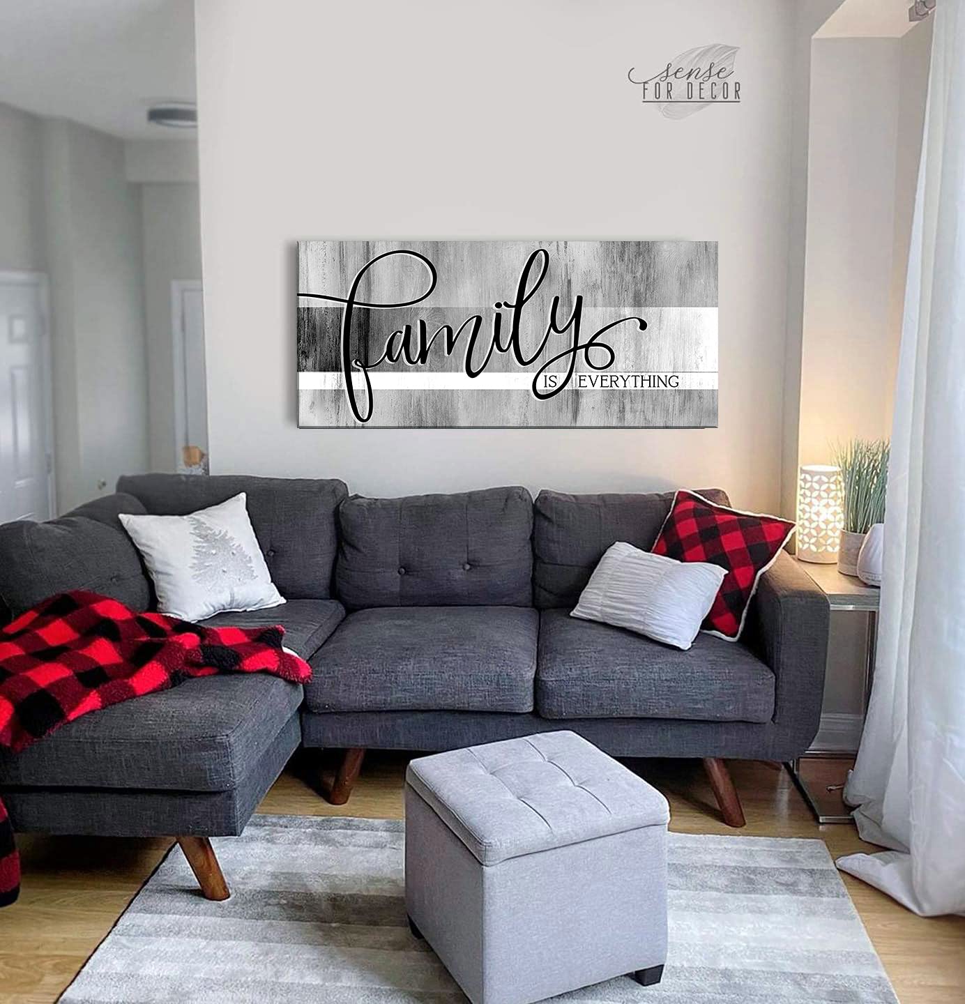 Family Is Everything Framed Wall Art - Large Canvas Farmhouse Decor for Living Room & Family Room - Grey 42x19 Inch - Perfect for Home, Office & Gift Giving