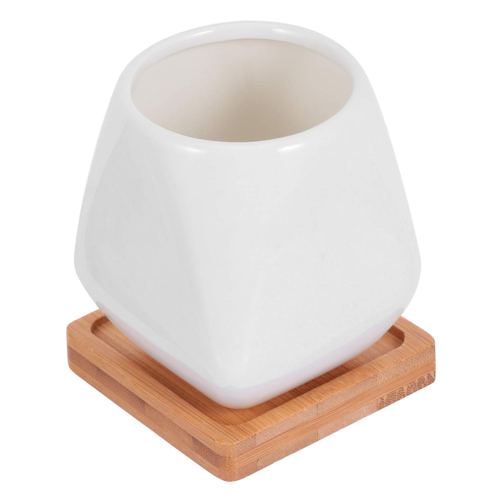 YARDWE Football-Shaped Ceramic Succulent Planter Pots with Bamboo Tray - 3.7 Inch Small Planters for Home, Office Desk Decor | Perfect for Succulents, Air Plants & Small Cacti