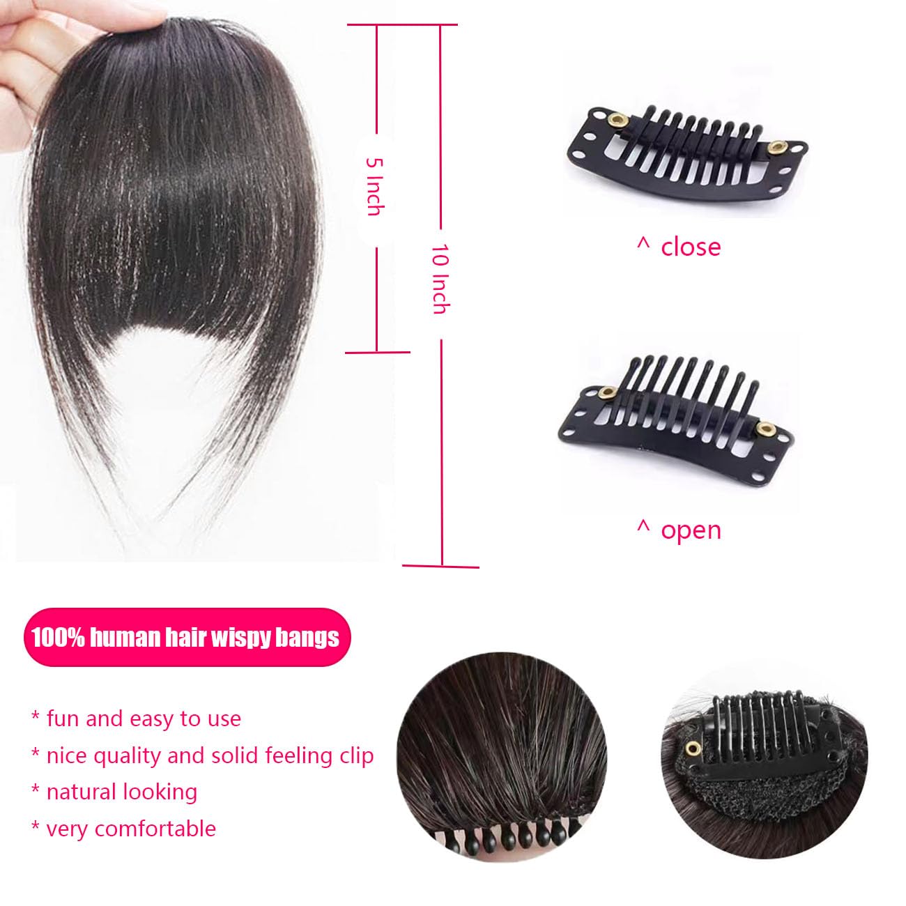 Clip-in Bangs Real Human Hair Extensions - Thick Full Remy Fringe with Temples | Natural Color Hairpieces for Women | Perfect for Daily Wear, Cosplay & Hairstyle Transformations