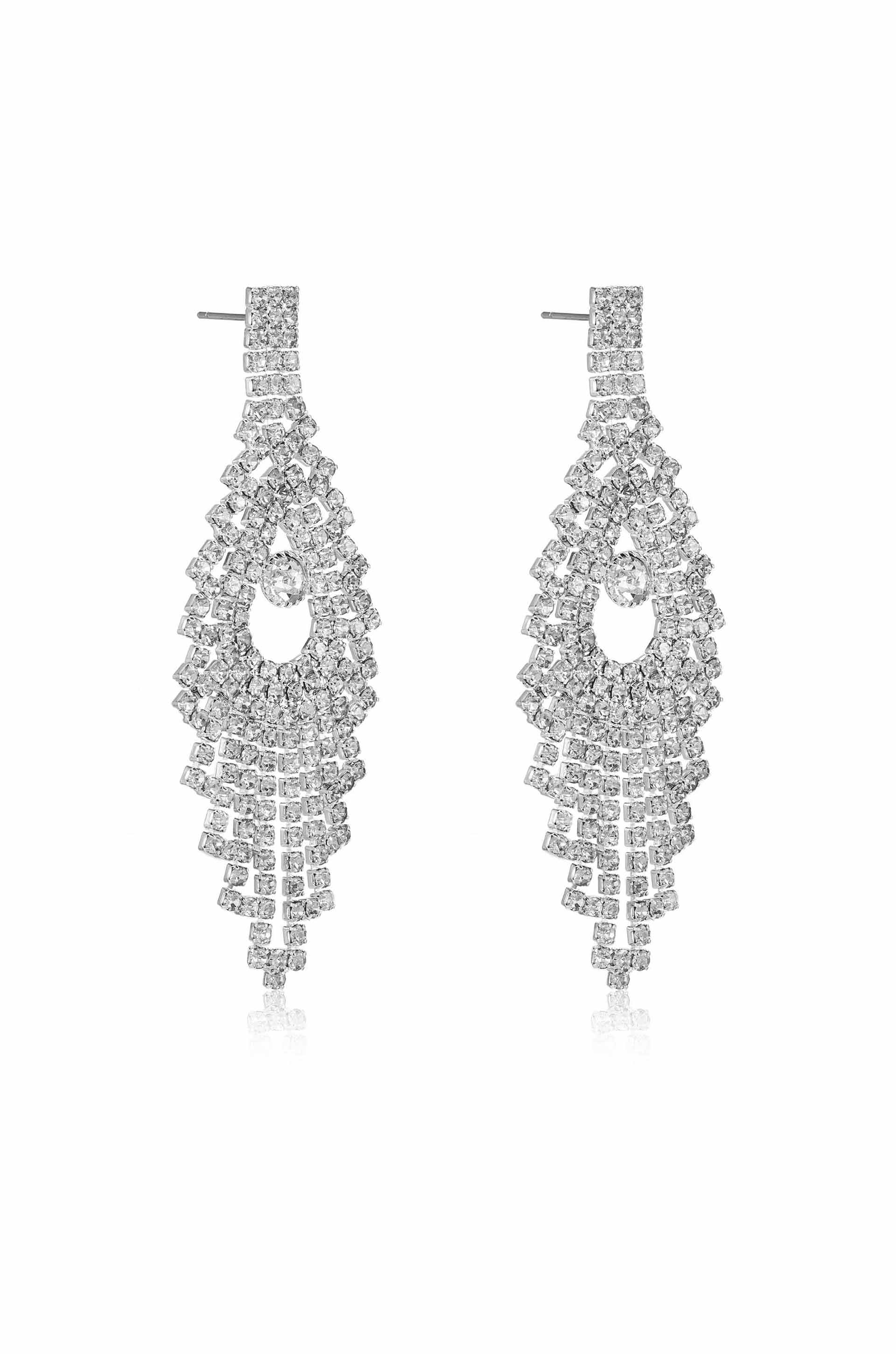 Elegant Crystal & Silver Plated Chandelier Earrings for Women - Perfect for Weddings, Parties & Evening Events