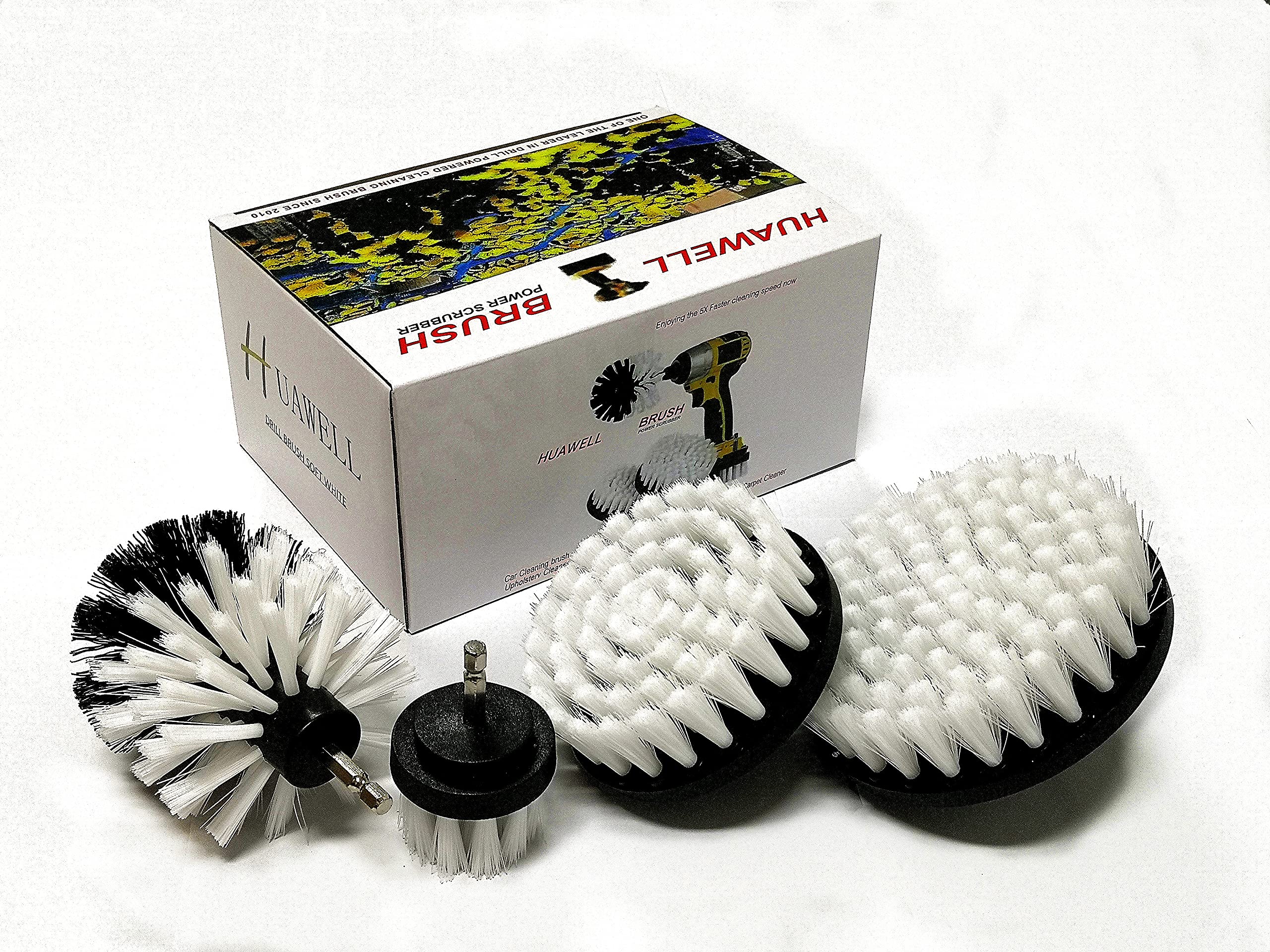 Premium Car Cleaning Brush Set - Soft White Drill Brush, Wheel Brush & Detail Brush for Auto Detailing - Car Mats, Carpet & Upholstery Cleaner - Perfect for Cars, Boats & Fabric Seats - Essential Automotive Accessories for Deep Cleaning & Maintenance