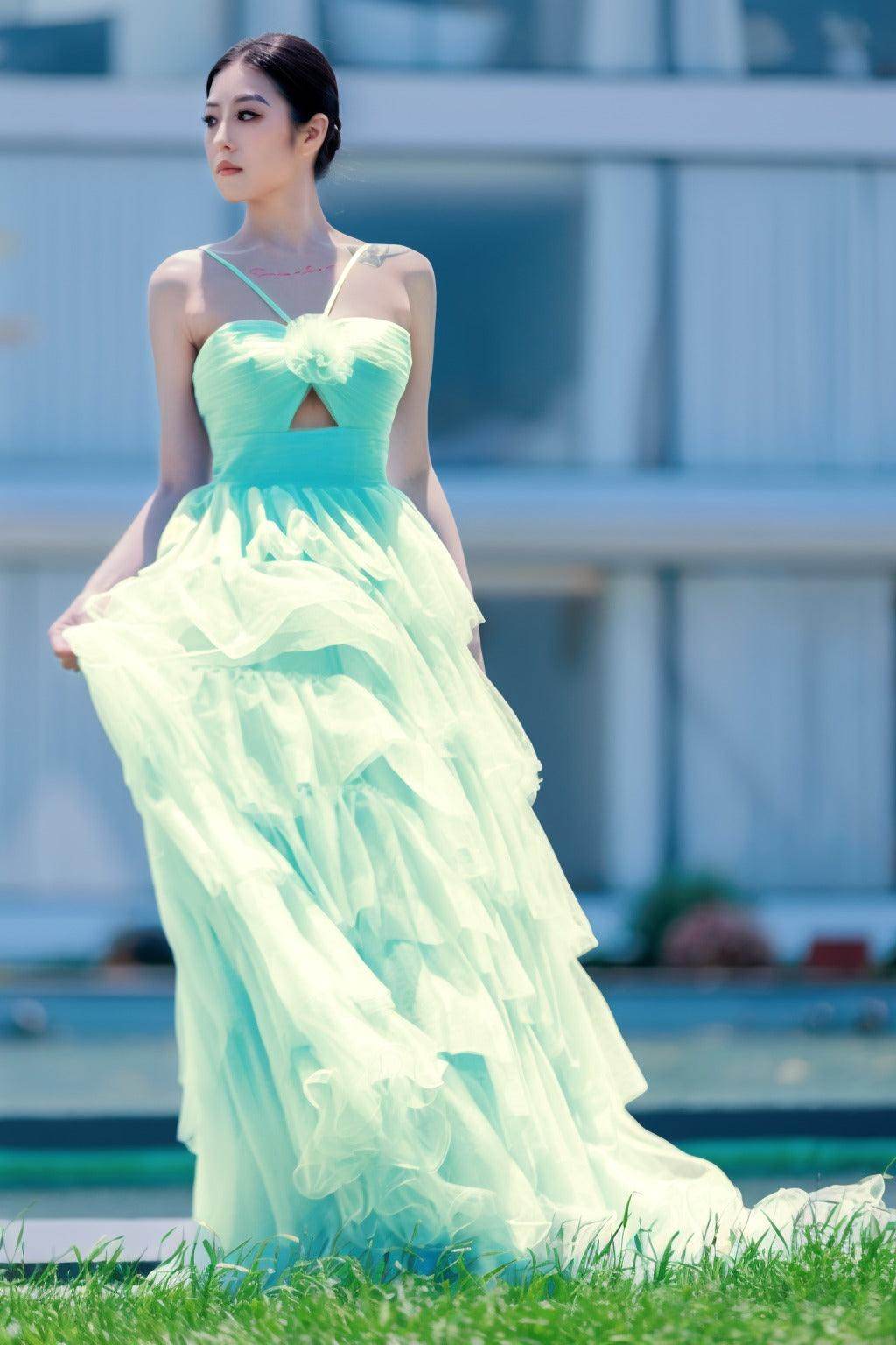 Elegant Princess Sweep Brush Train Tulle Prom Dress CS0493 - Perfect for Homecoming, Ball Gown, and Formal Events