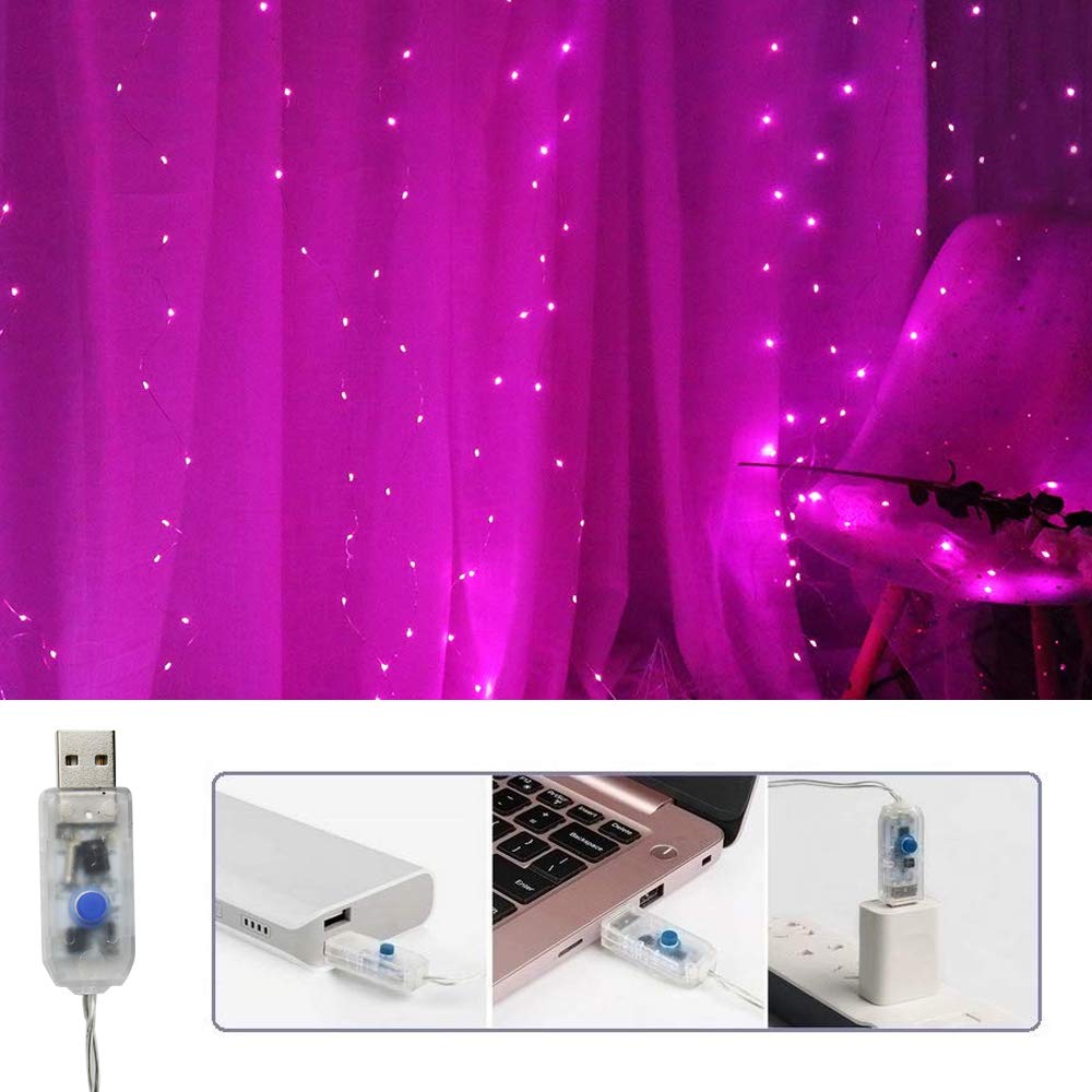 300 LED Curtain String Lights with Remote & Timer - USB Powered Pink Fairy Lights for Bedroom, Wall, Window Decor - 9.8ft x 9.8ft Indoor Twinkle Lights for Christmas, Valentine's Day, Tapestry & Party Decoration