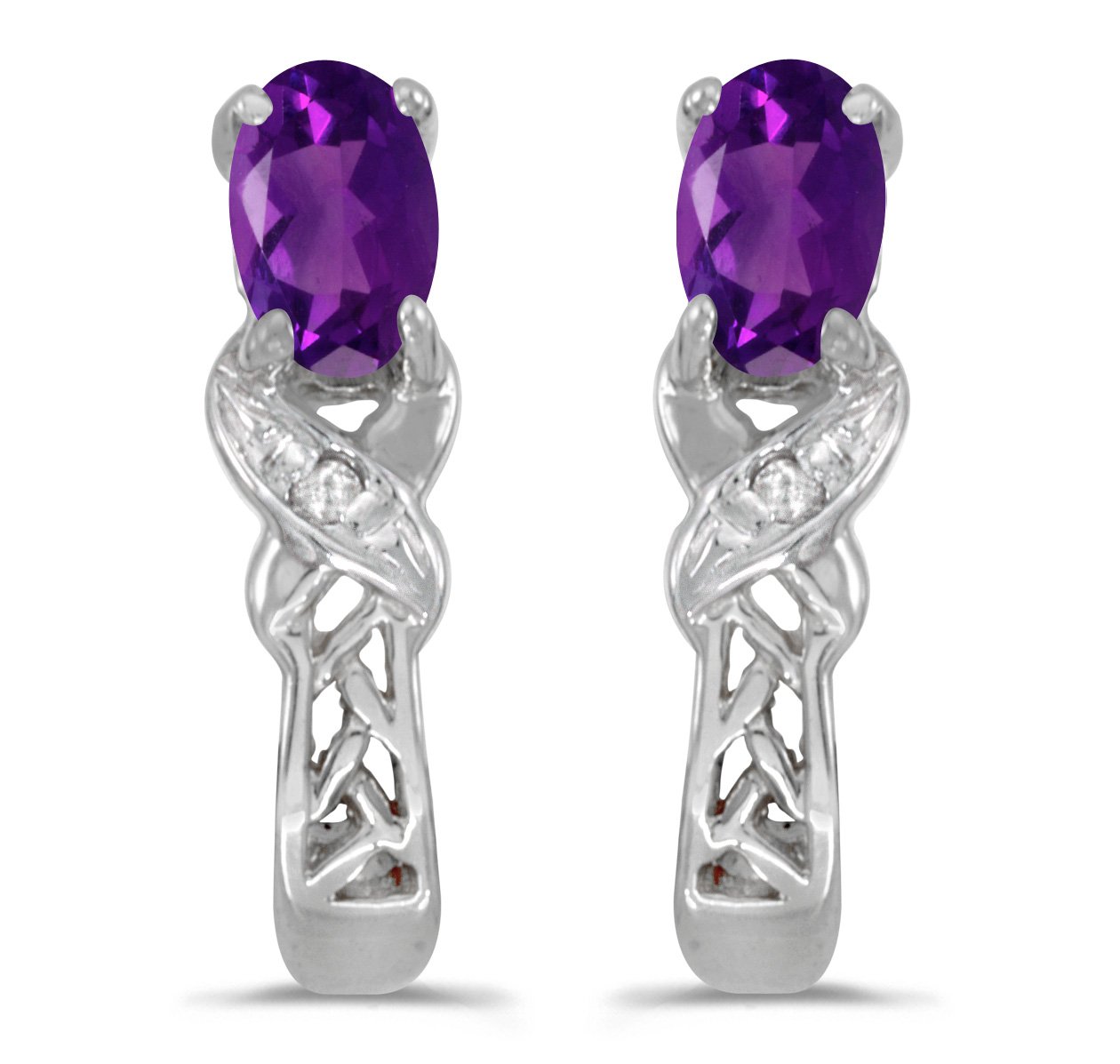 10K White Gold Oval Amethyst and Diamond Stud Earrings for Women - Elegant Birthstone Jewelry Gift for Anniversary, Valentine's Day & Special Occasions