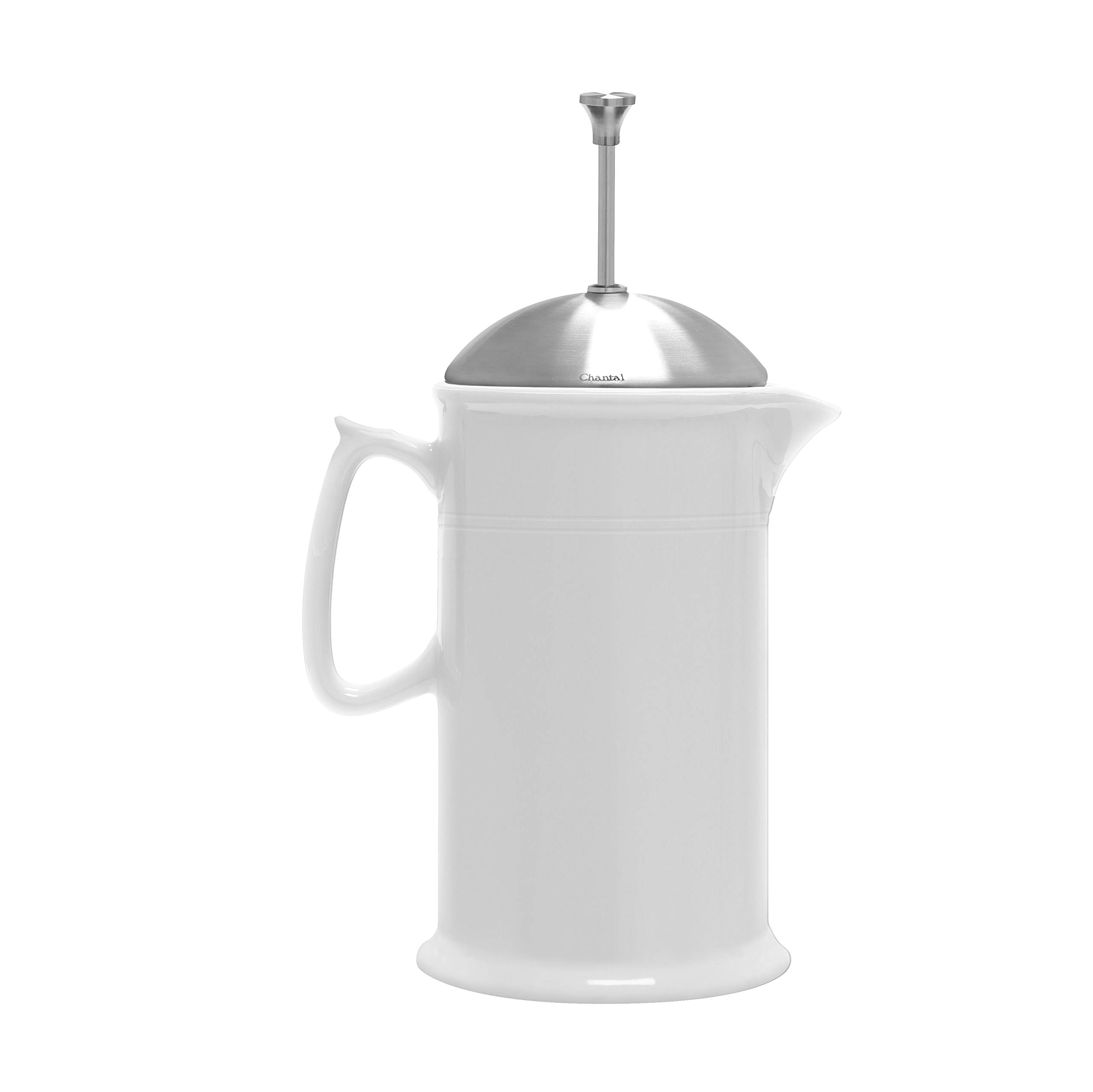 Chantal 28 oz White Stoneware French Press Coffee Maker with Stainless Steel Plunger & Lid - Perfect for Home, Office & Camping Coffee Brewing